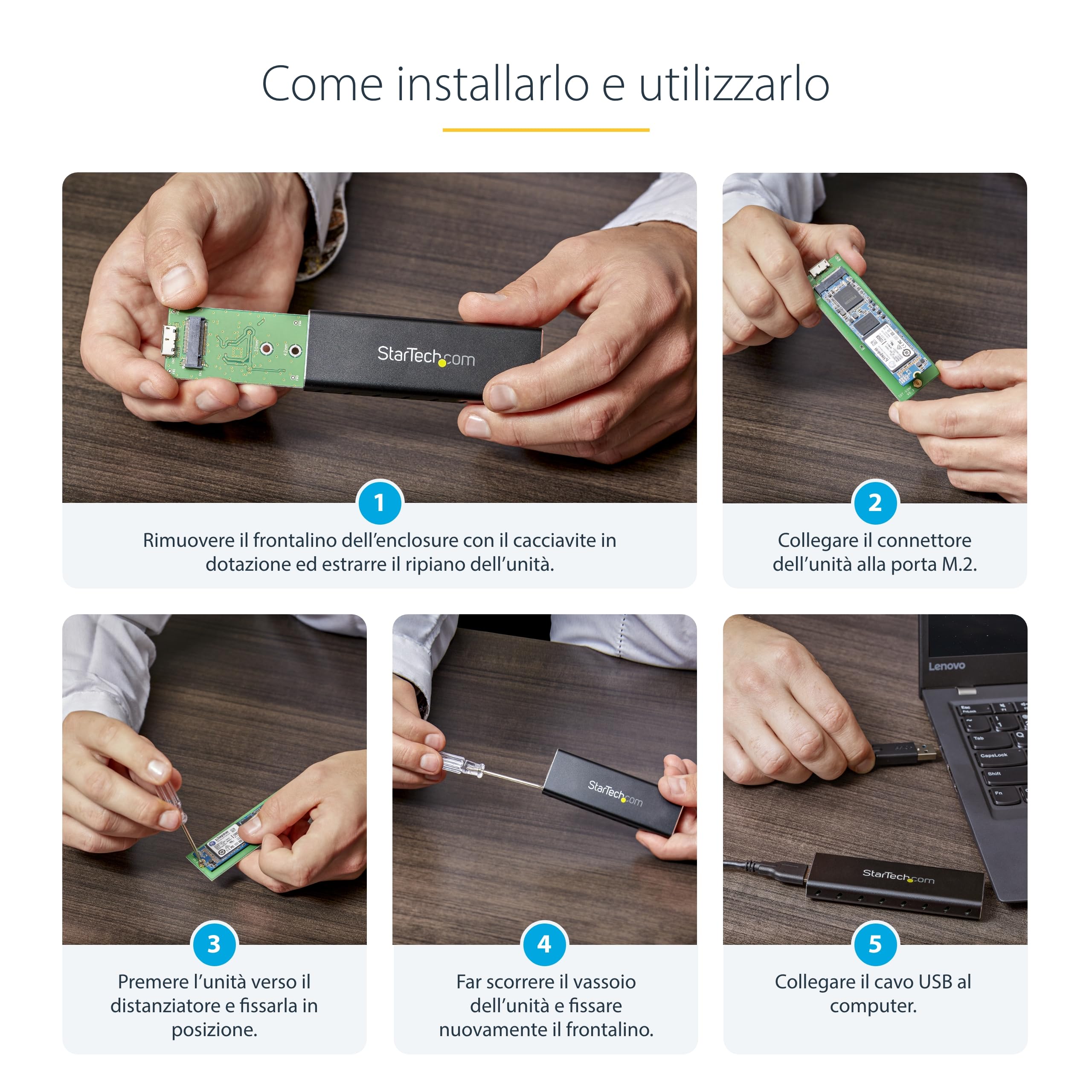 StarTech Box Esterno SSD M.2 NGFF SATA USB 3.0 5Gbps UASP Alluminio Nero | Solo per SSD M.2 SATA, Non Compatibile con NVMe/AHCI, Trasferimenti Dati Rapidi