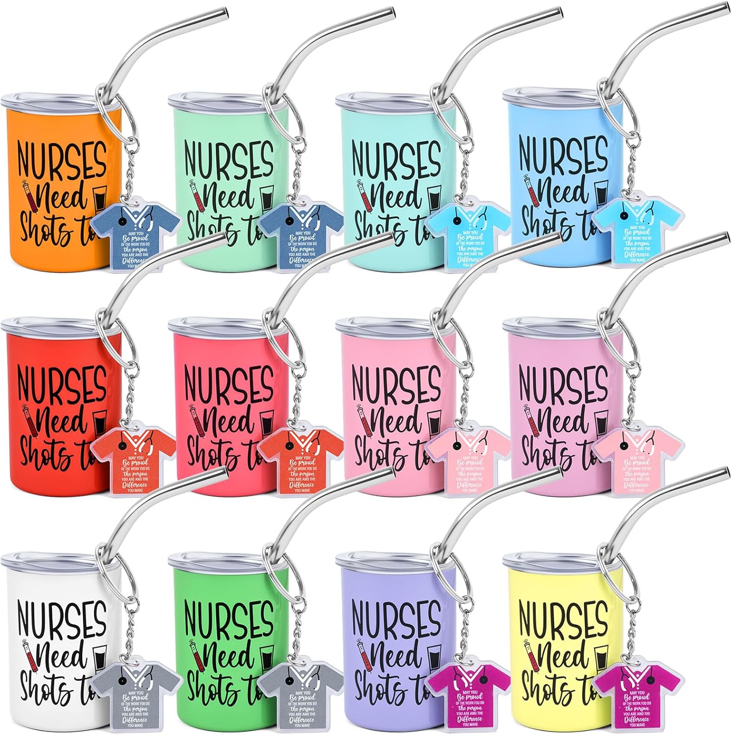 clothmile 12 Pack Nurse Week Appreciation Gifts Include 12 Coffee Mugs 12 Keychain Mini Stainless Steel Tumbler with Keychain for Nursing Students Graduation Gift Funny Birthday School Gift