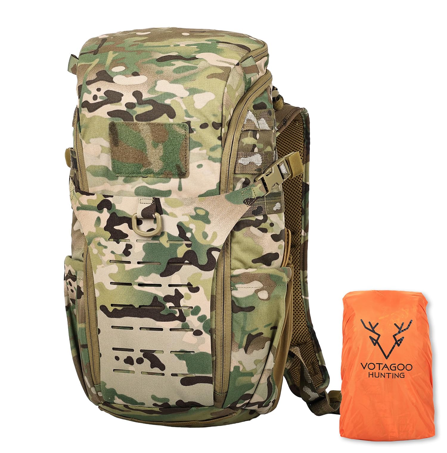 VOTAGOO Hunting Backpack Rucksack Trekkingrucksacke Wasserdichter Jagdrucksack Durchgehendem Reißverschluss und Regenschutz, Jagdtagesrucksack für Gewehr, Bogen und Pistole (CP)