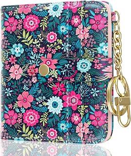 Aiawoxc Women's RFID Slim Wallet - Compact Leather Bifold Purse with Zipper Coin Pocket, ID Window & Cute Floral Design