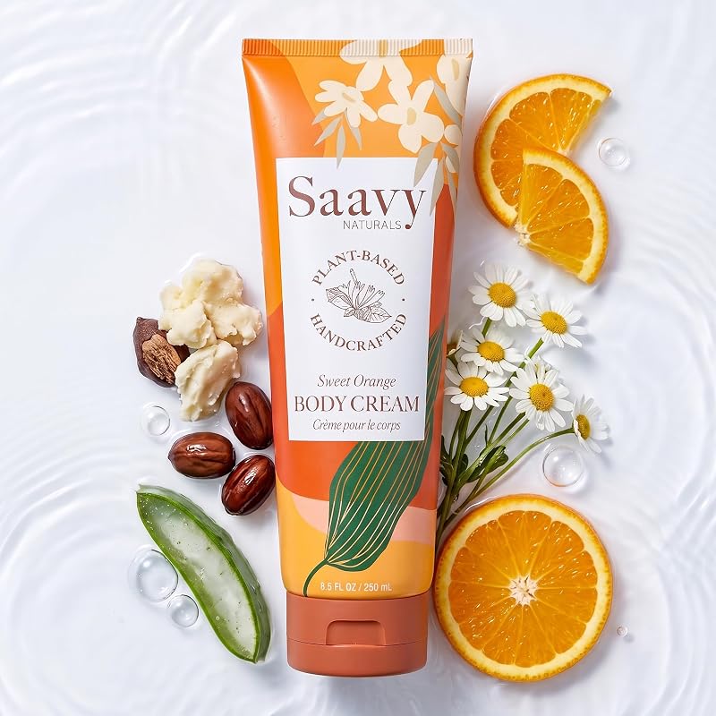 Creme corporal Saavy Naturals Sweet Orange com manteiga de karité e óleo de jojoba, 250 mL