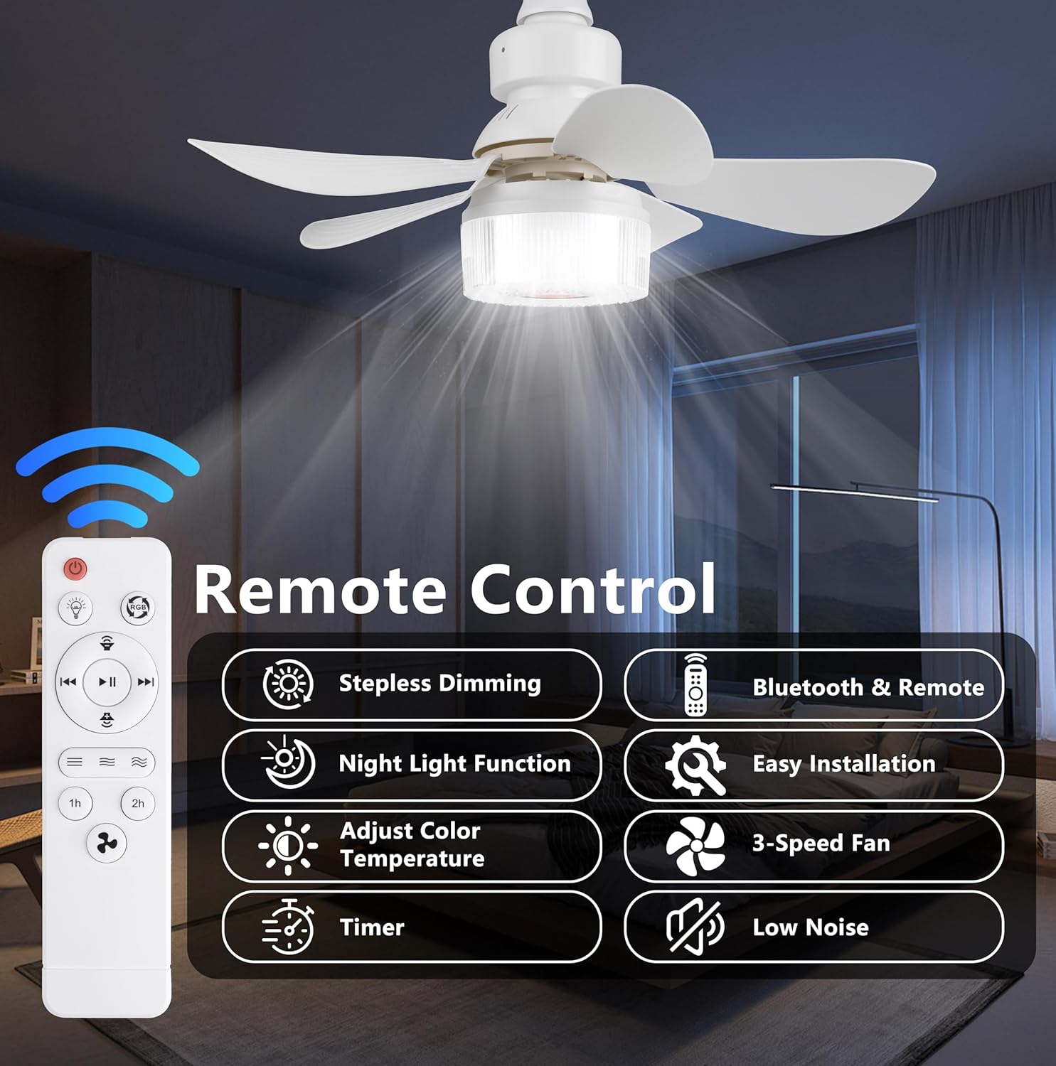 3 in 1 Ceiling Fan Light with RGB, Bluetooth Smart Ceiling Fans with Speaker, RGB, Remote, 20.5“ RGB Music Ceiling Fan Light for Family, Bedroom, Living Room