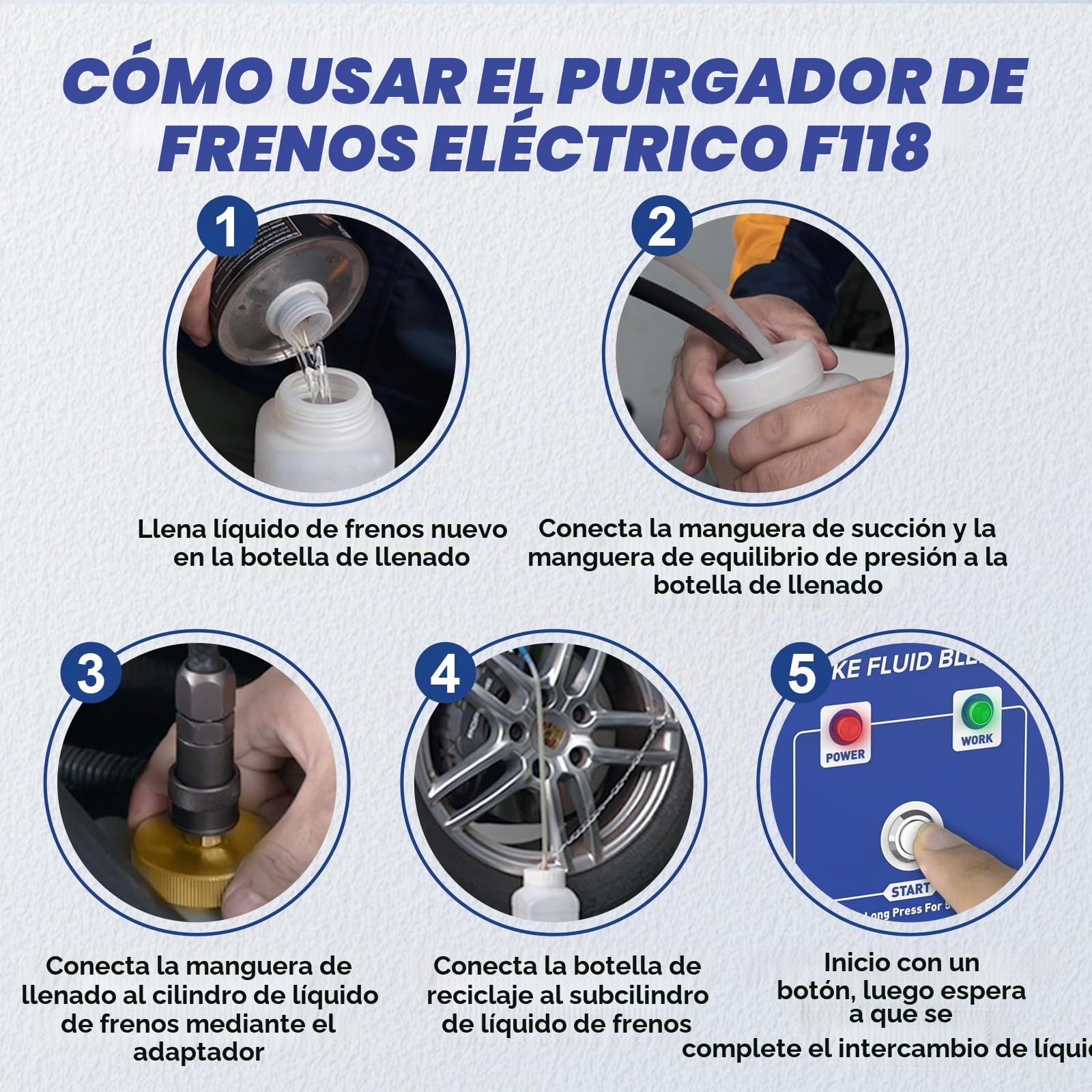 MRCARTOOL Purgador Frenos Coche 220V Purgador de Frenos Eléctrico Máquina de Cambio de Líquido de Frenos con 7 Adaptadores, Purgador Frenos 0,7-3,0 Bar para Volkswagen, Audi, Škoda, Benz, BMW