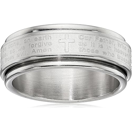 Amazon Essentials Steeltime Men's 18k Gold Plated Our Father Prayer Spinner Band Ring , (previously Amazon Collection)
