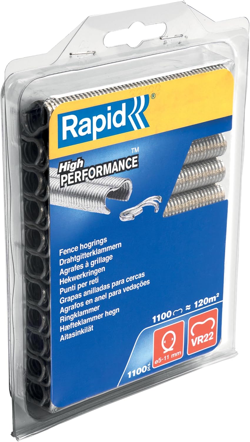 RAPID VR22 Galvanized Fence Hogrings, Suitable for 5-11 mm Netting Wire, Ideal for Securing Cages and Fencing, 1100 Pieces, Blister (40108806)