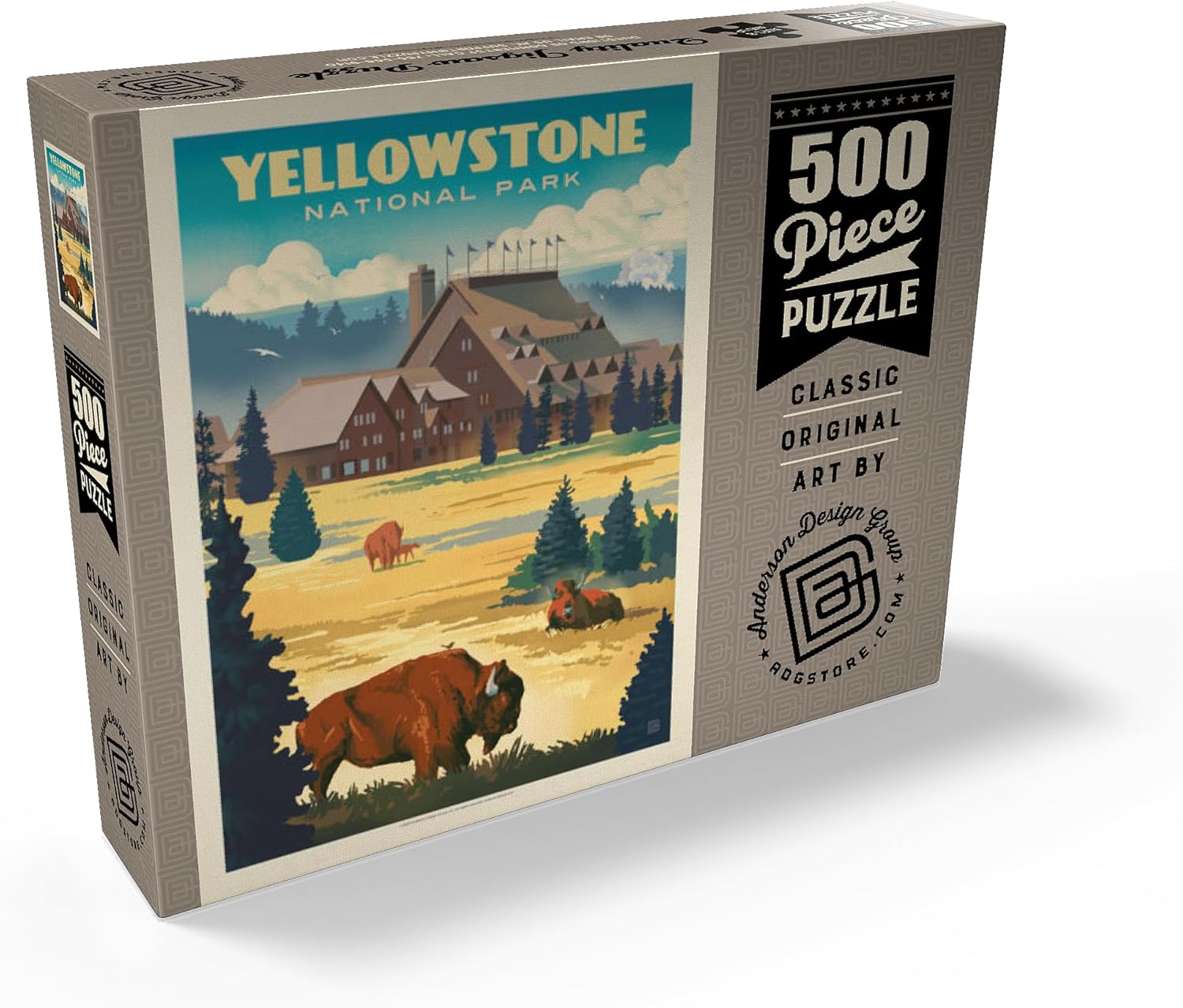 MyPuzzle Yellowstone National Park: Old Faithful Inn Bisons, Vintage Poster - Premium 500 Piece Jigsaw Puzzle for Adults