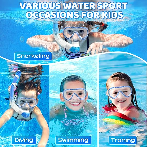 Snorkeling Gear for Kids 3-14, Anti-Fog Dry Top Snorkel Mask Set, Panoramic Wide View Snorkeling Mask with Adjustable Strap, Swimming Diving Goggles for Youth Children