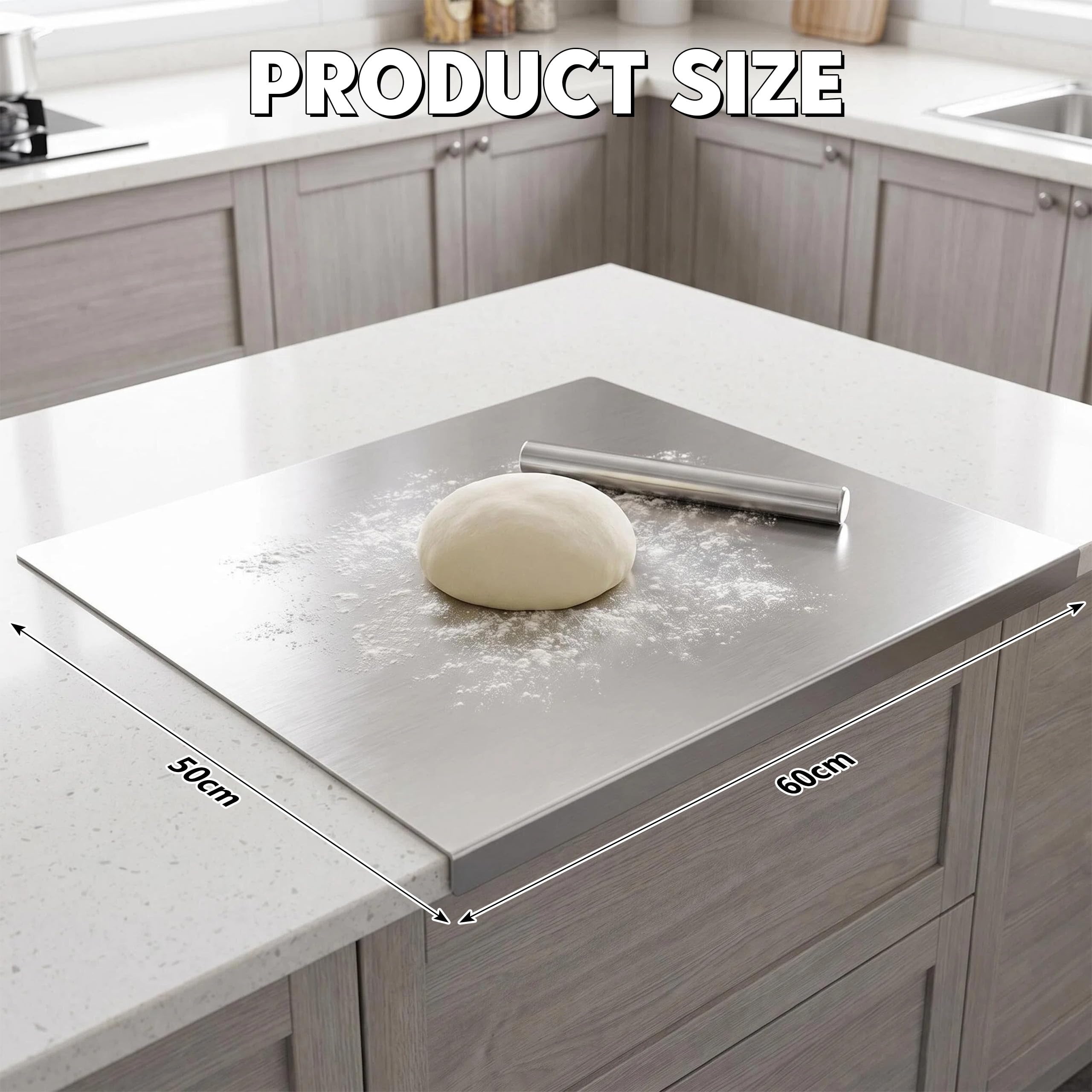 Edelstahl-Schneidebrett, Edelstahl Arbeitsplatte, Rutschfeste Schneidebrett mit Kante, Arbeitsplatte mit Schneidebrett für Küche Bar Restaurant zum Kneten von Pizza Brot Kuchen (50x60cm)