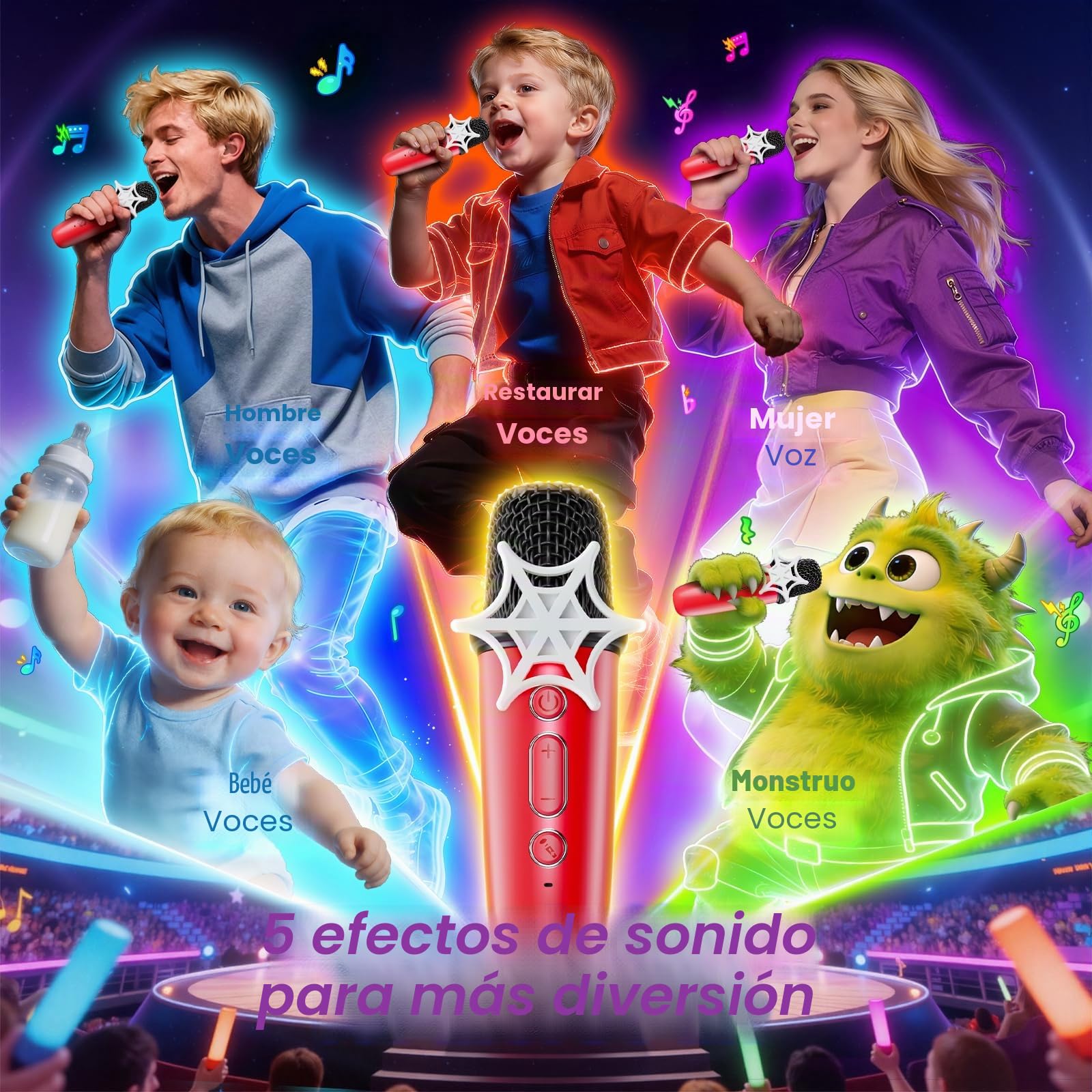 Juguetes Niños 3 4 5 6 7 8-10+ Años,Karaoke Infantil con Luces LED y Cambiador de Voz Regalo Niño 3-12 Años Microfonos Inalambricos Karaoke Niños Fiesta Karaoke Cumpleaños Navidad Cantar Microphone