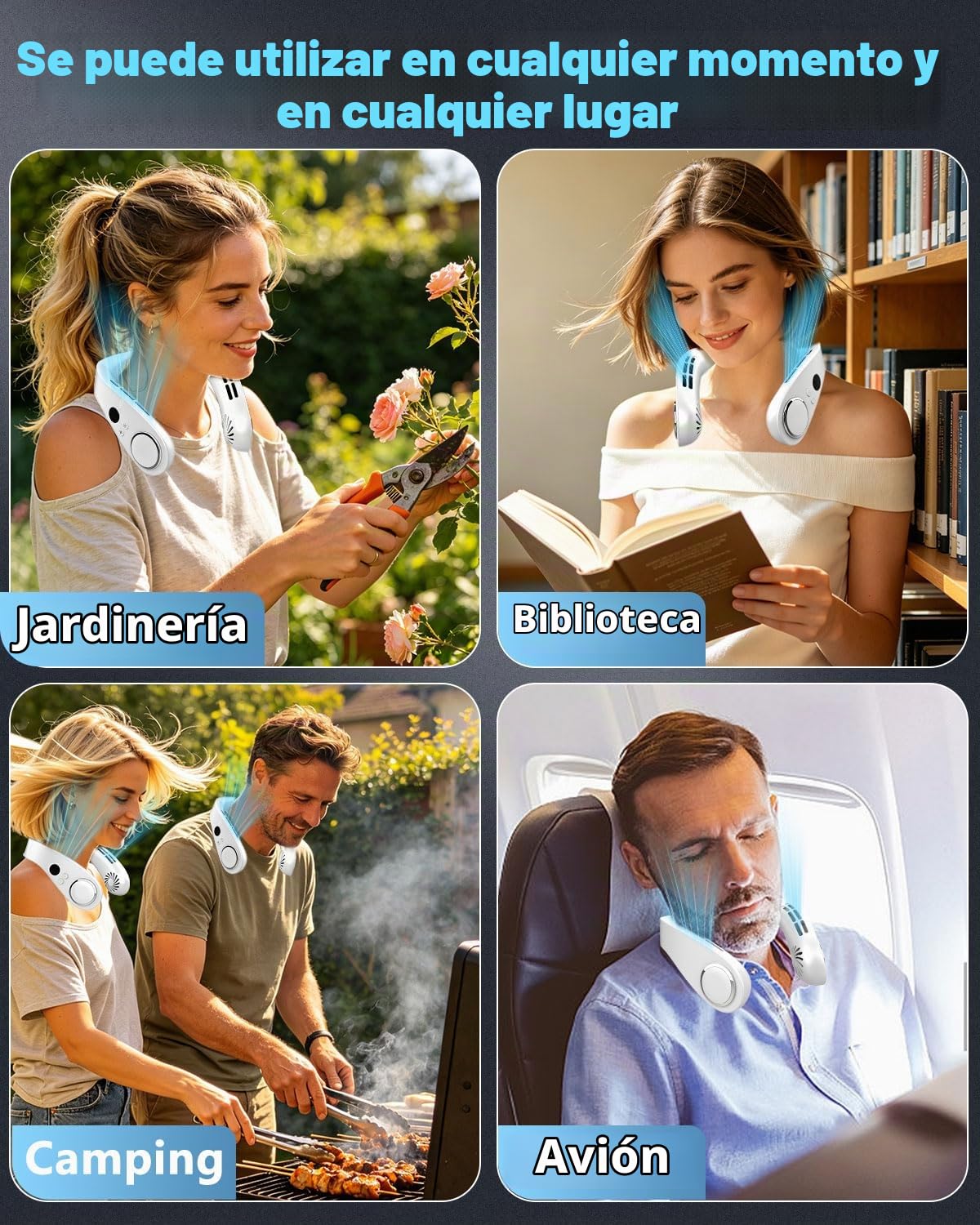 Ventilador de cuello con placa de refrigeración, ventiladores potentes silenciosos de 24 horas que soplan aire frío, pantalla LED de 5 velocidades y potencia, USB de 5500 mAh, sin aspas