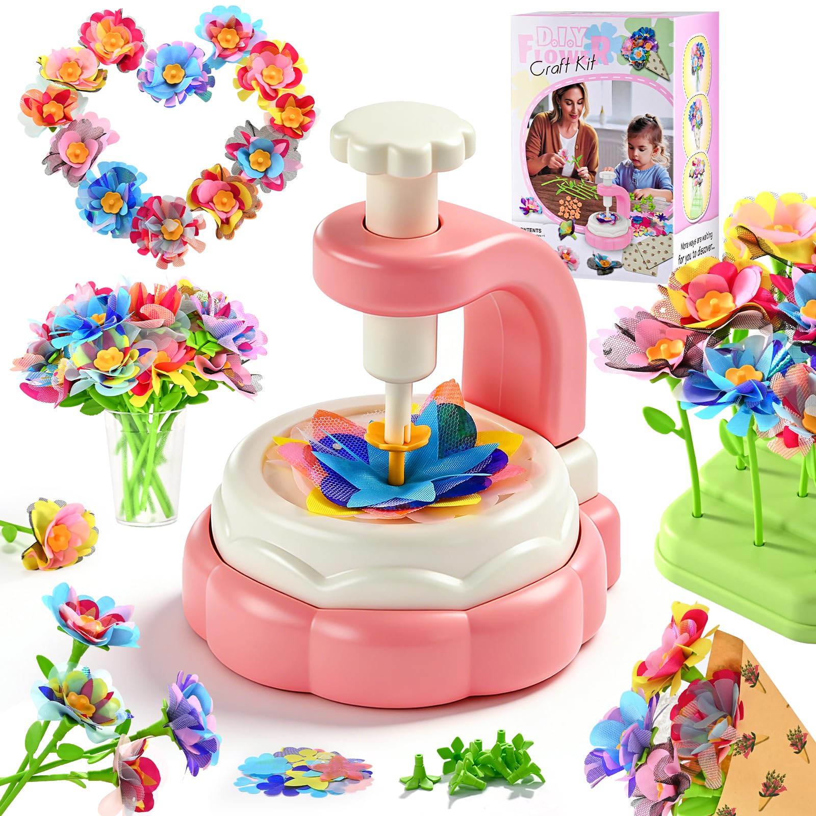 BlueSwan Bastel Sets, Blumen Bastelset, Blumenpresse Basteln Kinder, Kreatives Geburtstag, Mädchen Geschenke für 3-12 Jahre, Diy Set Blumengarten ADHS Spielzeug, Feinmotorik Eltern-Kind Geschenk