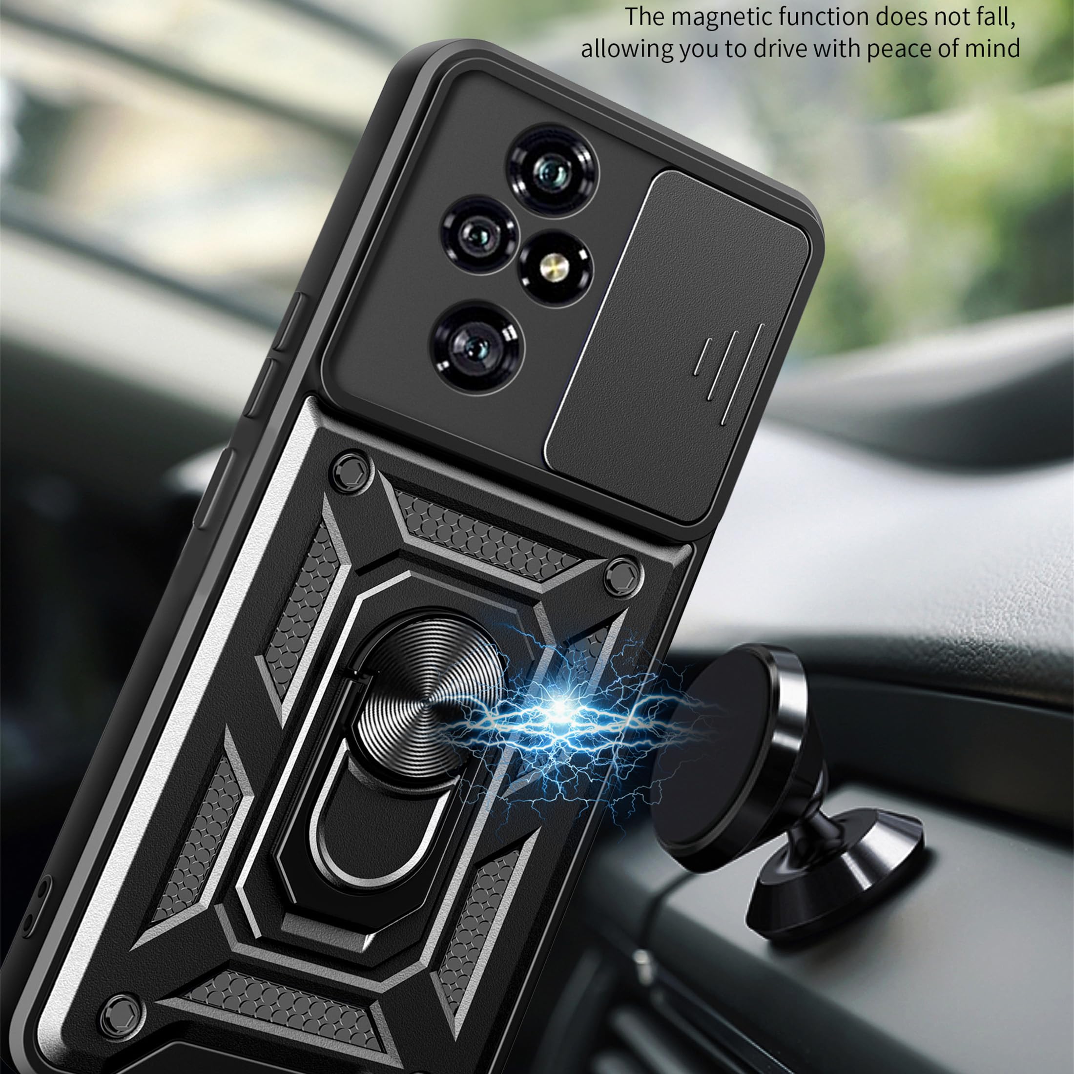 Carinacoco Case For Xiaomi Redmi Note 13 Pro Plus 5G, With Slide Camera Cover Rotating Finger