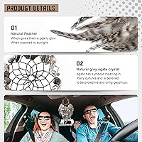 Vista 3 de Mini atrapasueños – Pluma de pollo con ágata gris, pequeño atrapasueños hecho a mano para dormitorio, un atrapasueños para niñas y niños, decoración