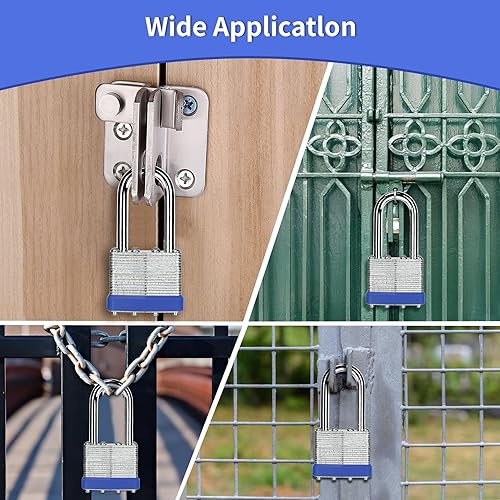 Miniatura 7 de LQYN Candado laminado con llave (1-916 pulgadas, 1.575 in), cerraduras iguales con llave, aro azul, grillete largo, paquete de 60, cerradura para