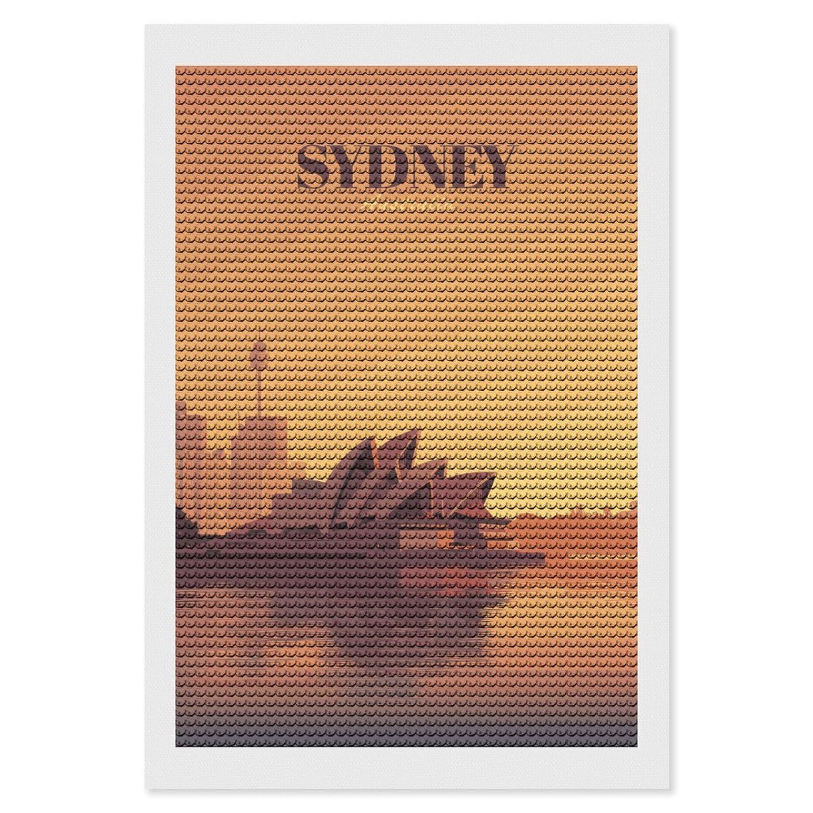Junmoney Sydney, Australia Skyline Illustration Diamond Painting Canvas Set 8"x12", for Adults, Bedroom Decor, Good for Quiet Evenings, Festive Craft Gift
