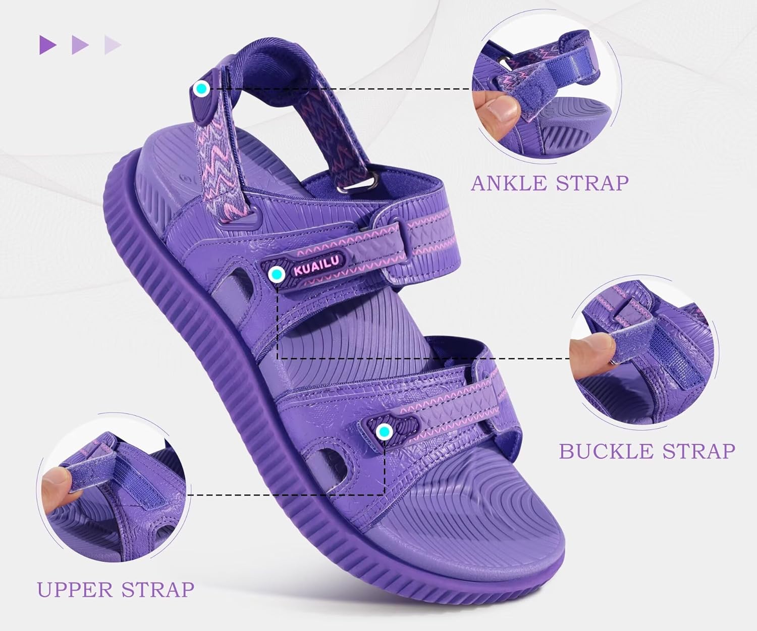 KuaiLu Womens Comfort Walking Sandals Plantar Fasciitis Arch Support Orthopedic Sport Recovery Thick Athletic Cushioned Outdoor Sandles Travel Vacation Camping Adjustable Strap Casual Slides - Image 4
