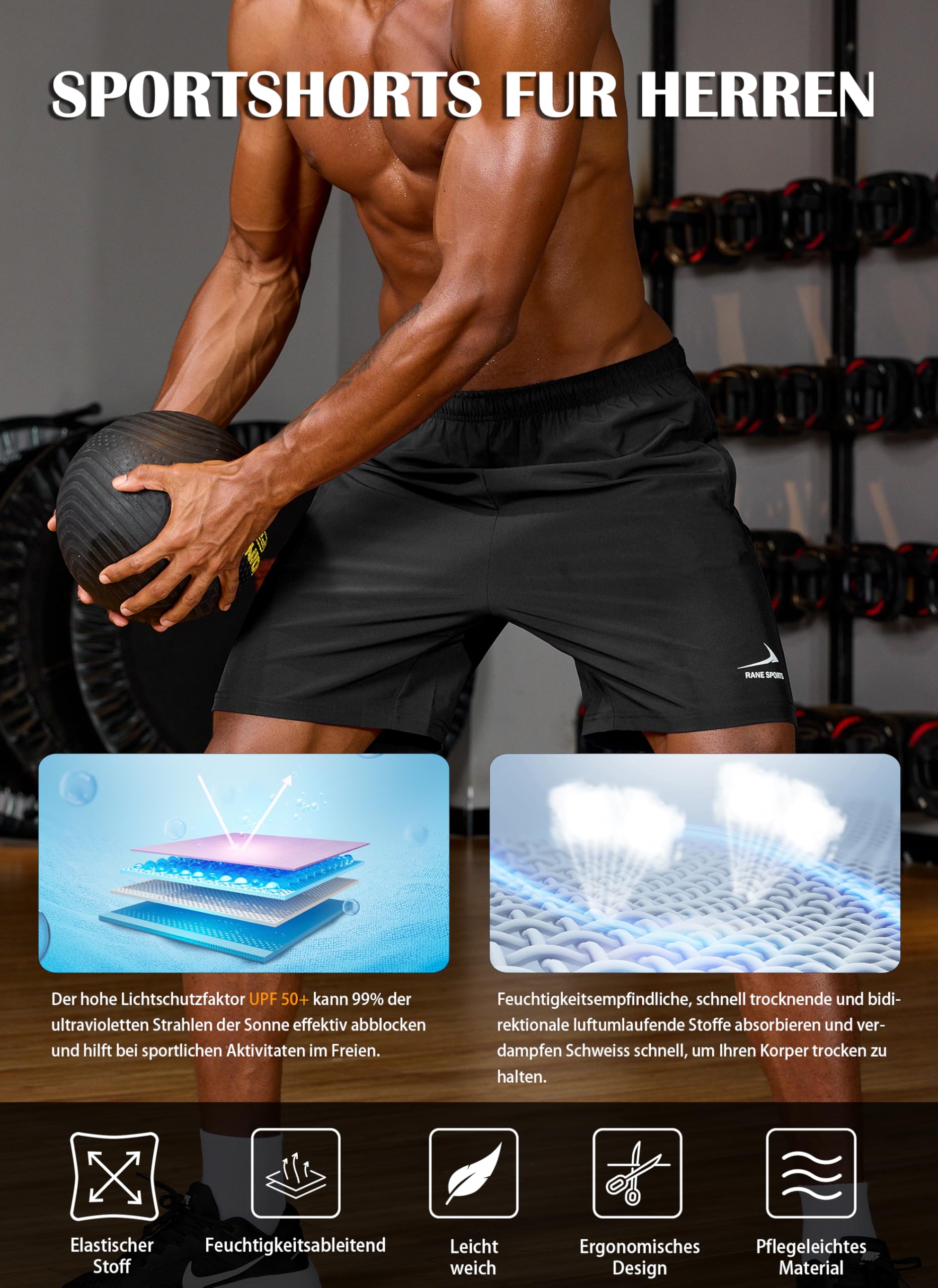 Rane Sports Pantalones Cortos Deportivos para Hombre con Bolsillos Cremallera Ligeros Transpirables para Correr Gimnasio
