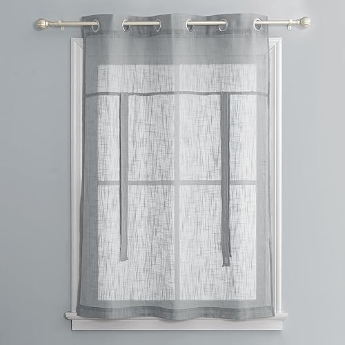 Miniatura 7 de PONY DANCE Cortinas pequeñas para ventana  Paneles decorativos de lino con filtro de luz traslúcido para ventana con lazo, para sótano, 42 pulgadas