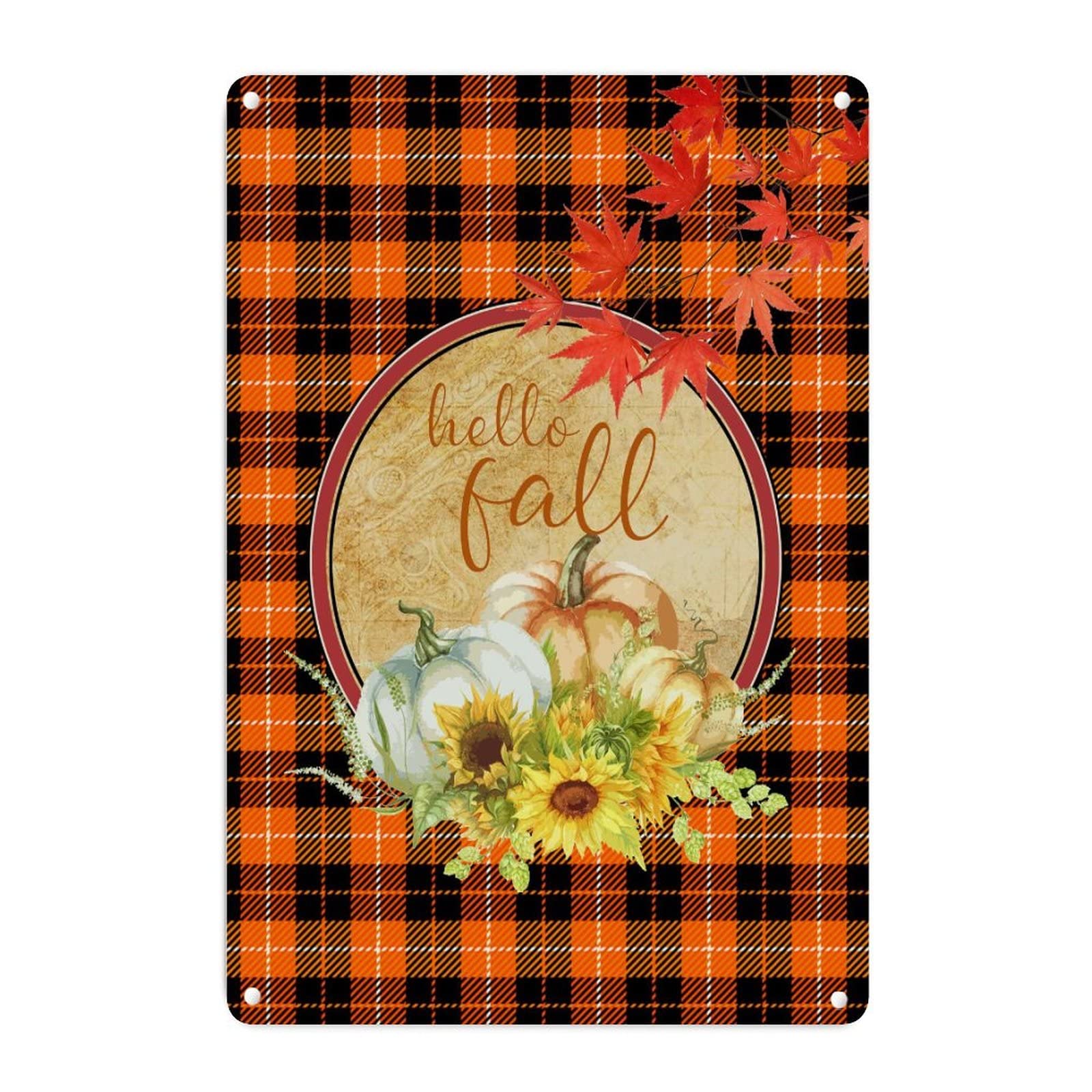 Plaque en métal Thanksgiving citrouille orange déco automne rustique pour salon