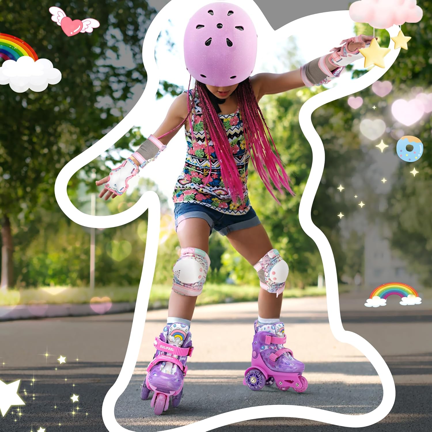 SULIFEEL Adjustable Roller Skates for Girls Boys Kids,Fun Illuminating Light Up Flash Wheels Three-Point Type Balance Suitable for Beginners Indoor Roller Skating - Image 9