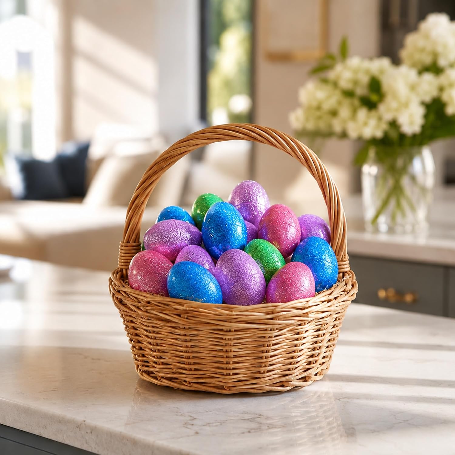 Set of 16 Shiny Glittered Multicolored Plastic Easter Eggs, 2.3 Inches image 2