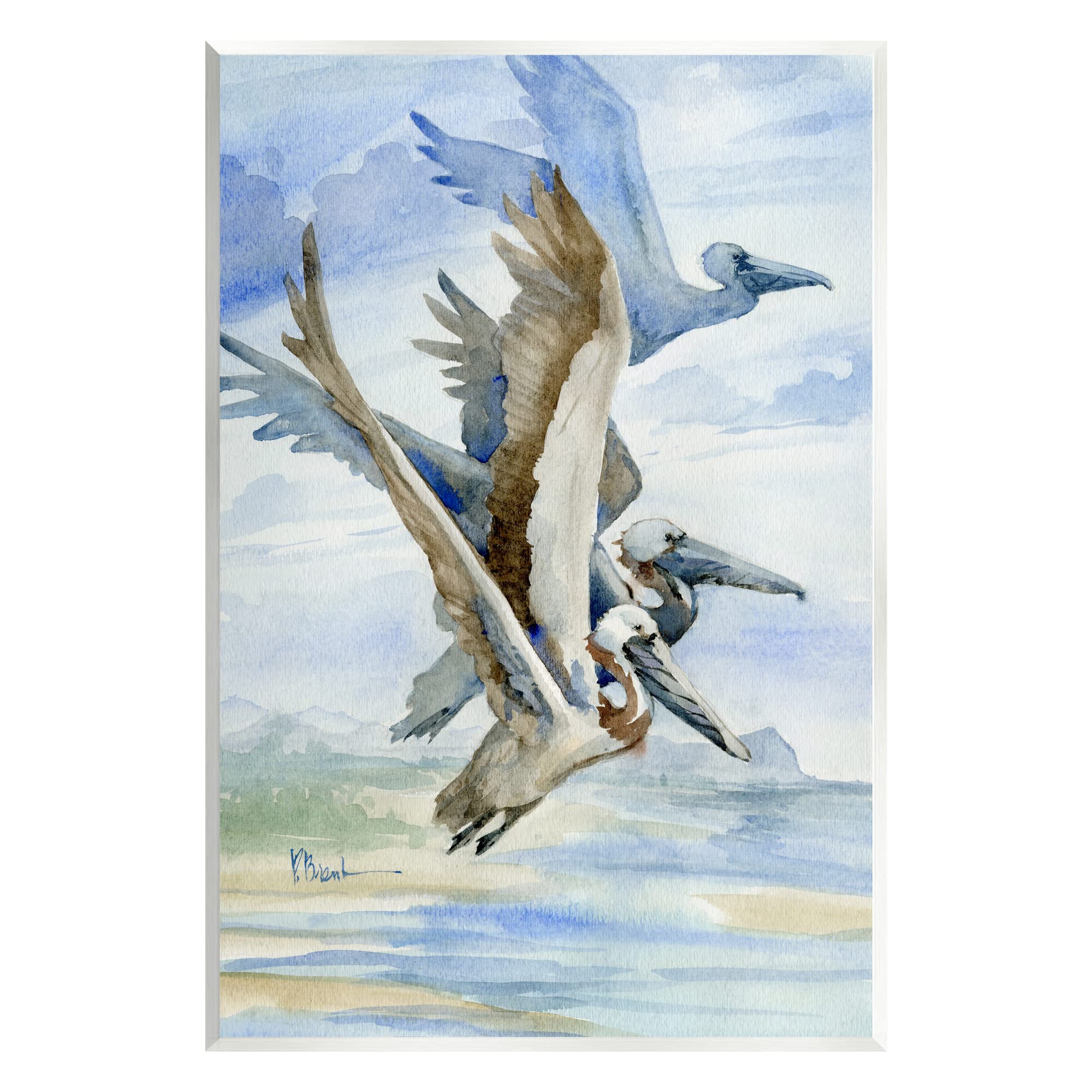 Stupell Industries Pelicans Aloft Bird Flight Trio Wood Wall Art, Design by Paul Brent