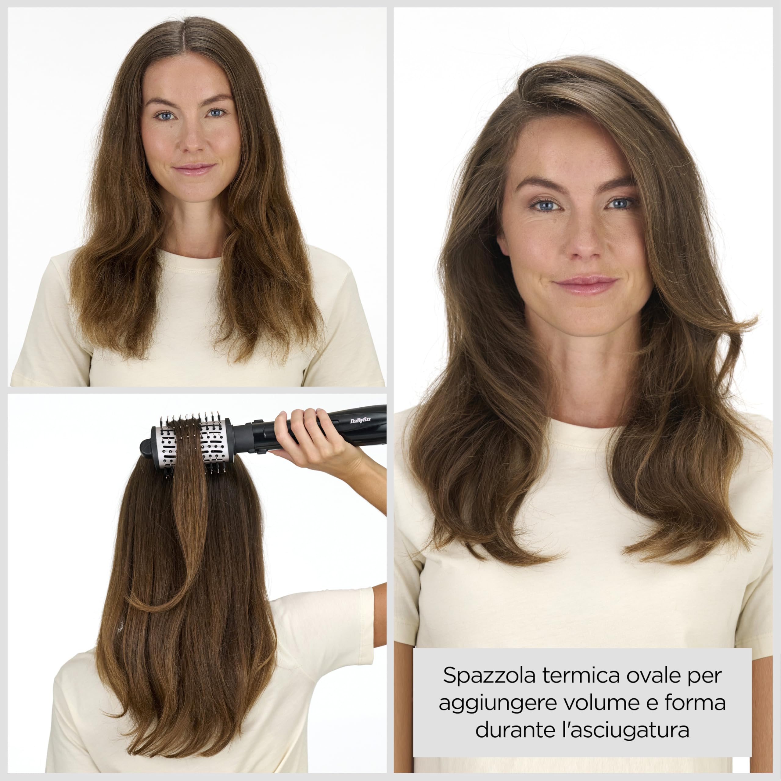 BaByliss AS128E Spazzola ad aria Style Smooth 1000W, Asciuga, modella e crea volume, tutto in uno, funzione ionica anti-crespo, 3 accessori