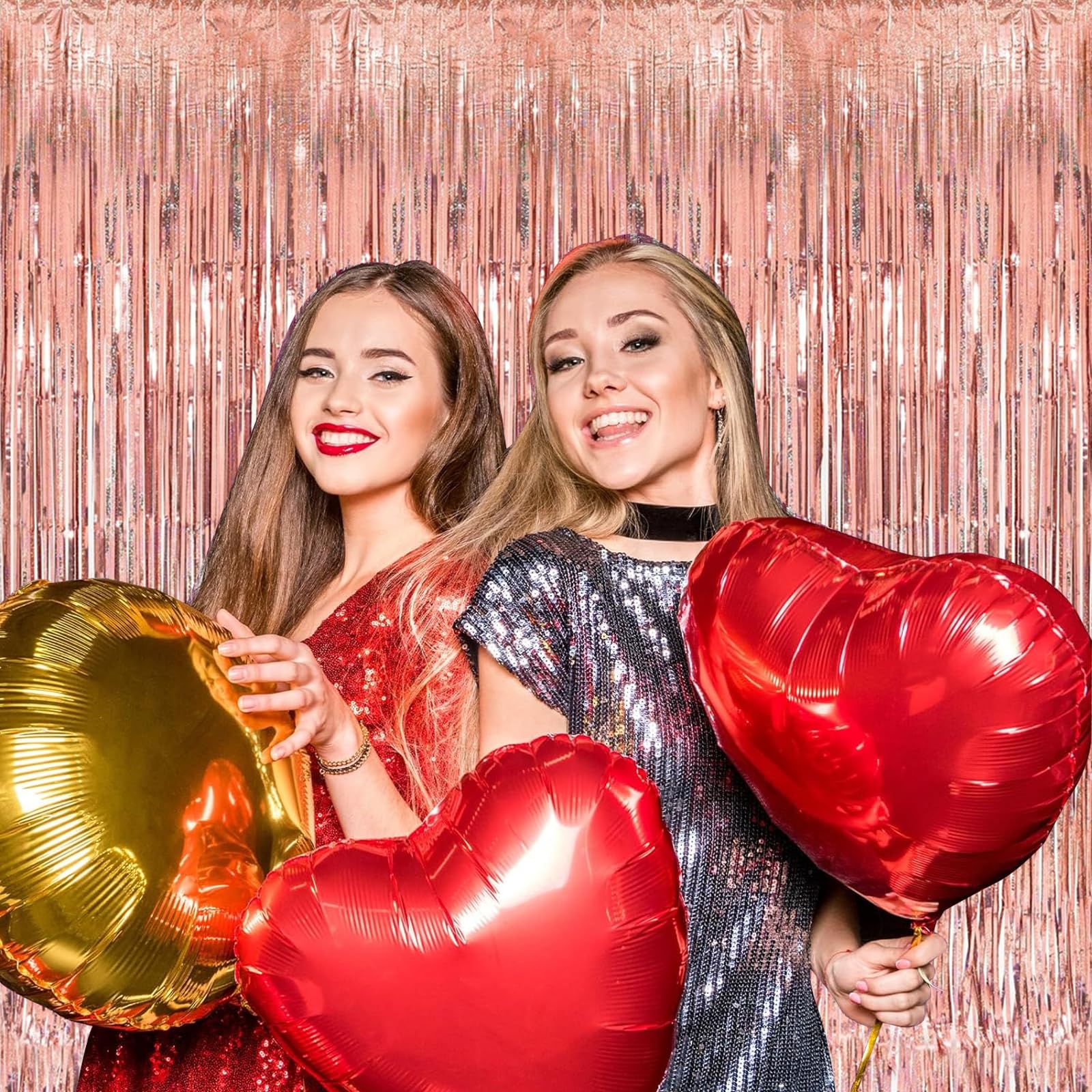 Rideau de Tinsel Rose Or 2 Pièces (1m x 3m) | Rideau Métallique Brillant avec Franges, Rideau de Tinsel à Franges Shimmer, Décoration Éclatante pour Mariage, Décoration de Anniversaire
