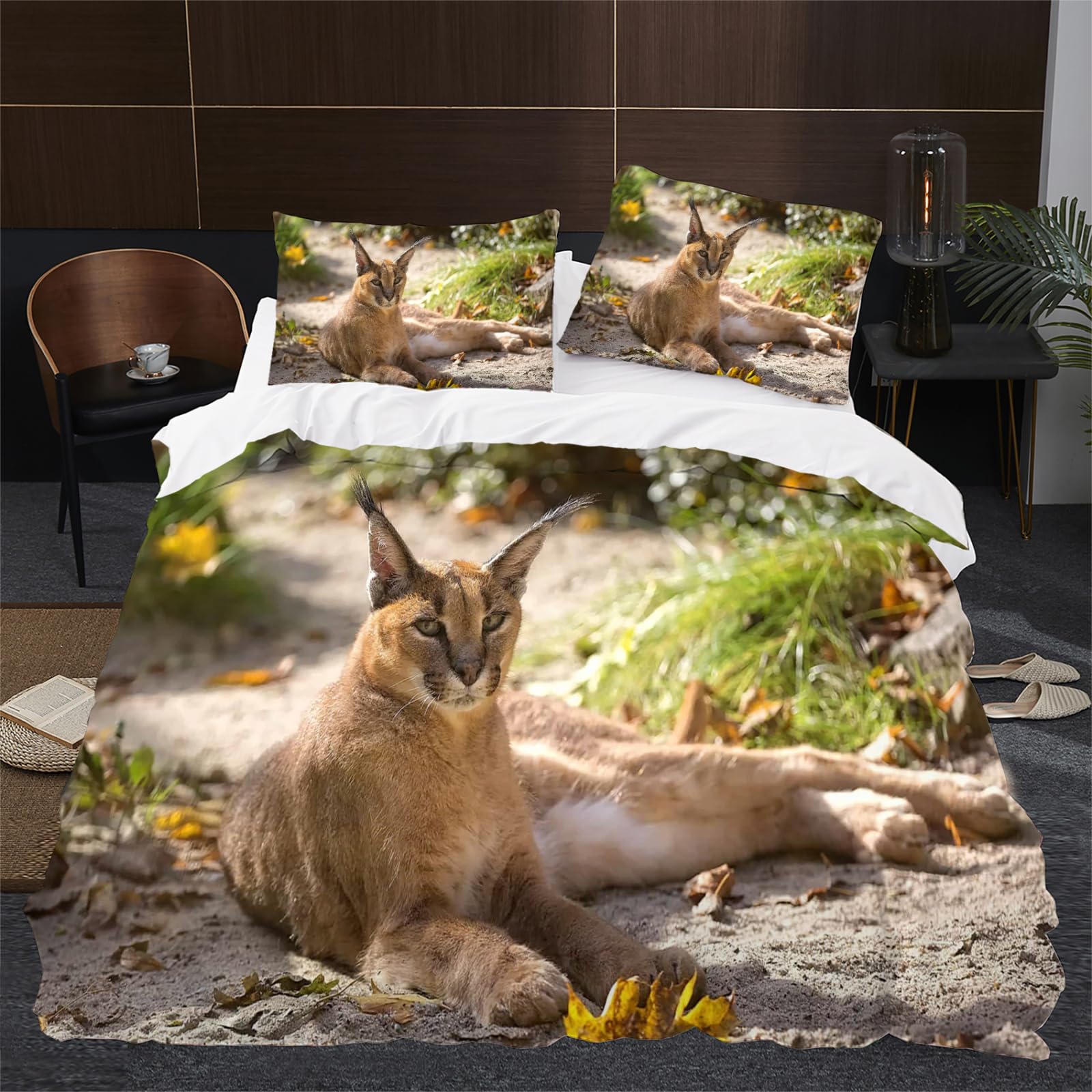 Khaki Big Floppa Single Duvet Cover Animal Print Bedding 3 piece, 110gsm Microfibre Fluffy Quilt Cover and 2 Pillowcases 19"X29" with Zip Closure, for Single Duvet