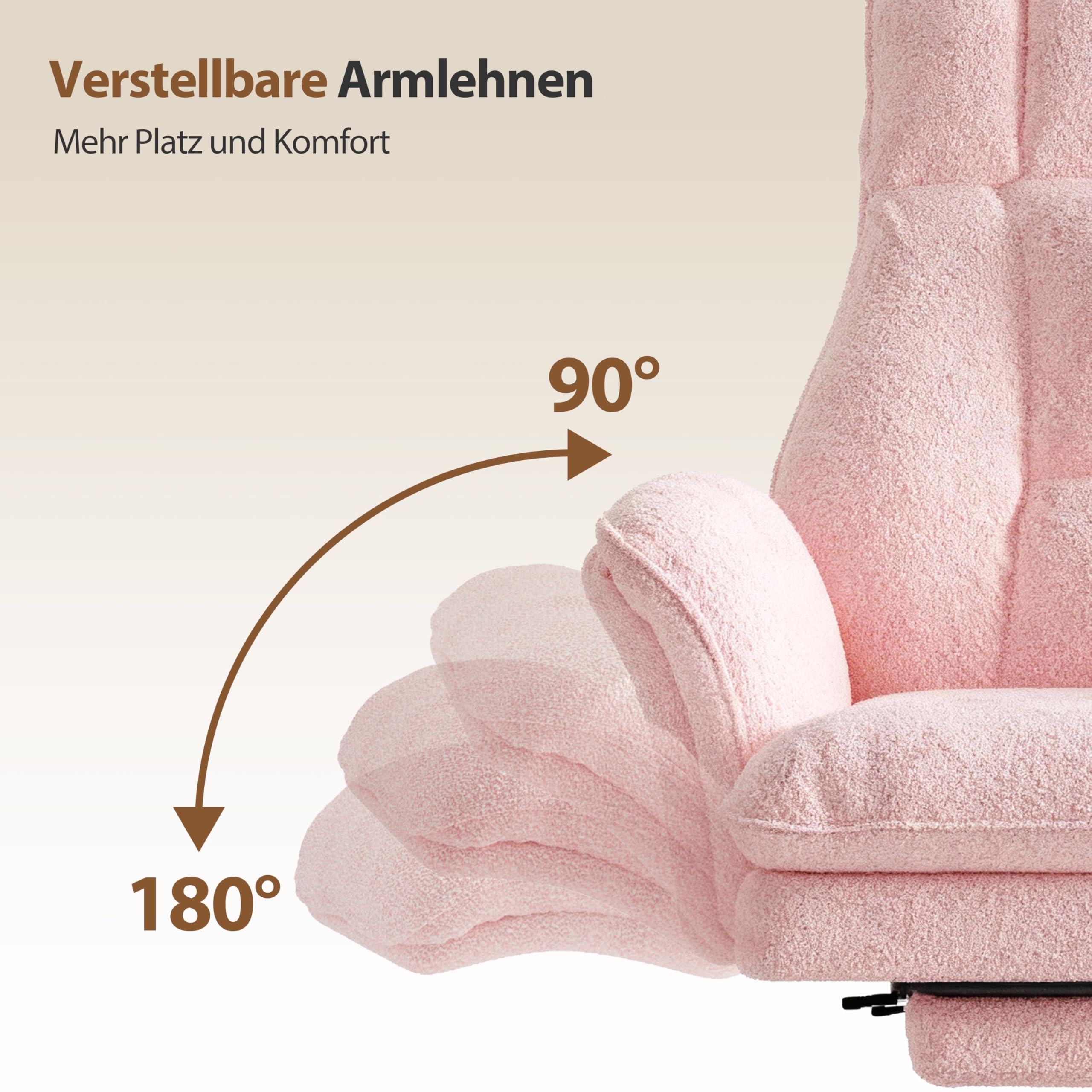 HOMRELEXA Bürostuhl mit Fußstütze, Teddy-Stoff Sessel für Home Office, 135° Verstellbare Rückenlehne, Extra Breiter Sitz für Schneidersitz, Drehstuhl zum Arbeiten, Lesen und Entspannen, Weiß