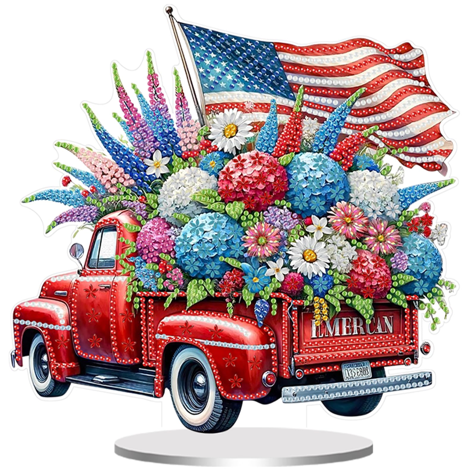 Diamond Art Kits for Adults - Independence Day American Flag Car Stand Up DIY 5D Special Shape Desktop Decoration, Unique Tabletop Ornament & Craft Gift