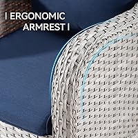 Vista 6 de Joyside Juego de 2 sillas giratorias para patio al aire libre y mesa auxiliar a juego, juego de 3 piezas de mimbre para patio con cojines de tela