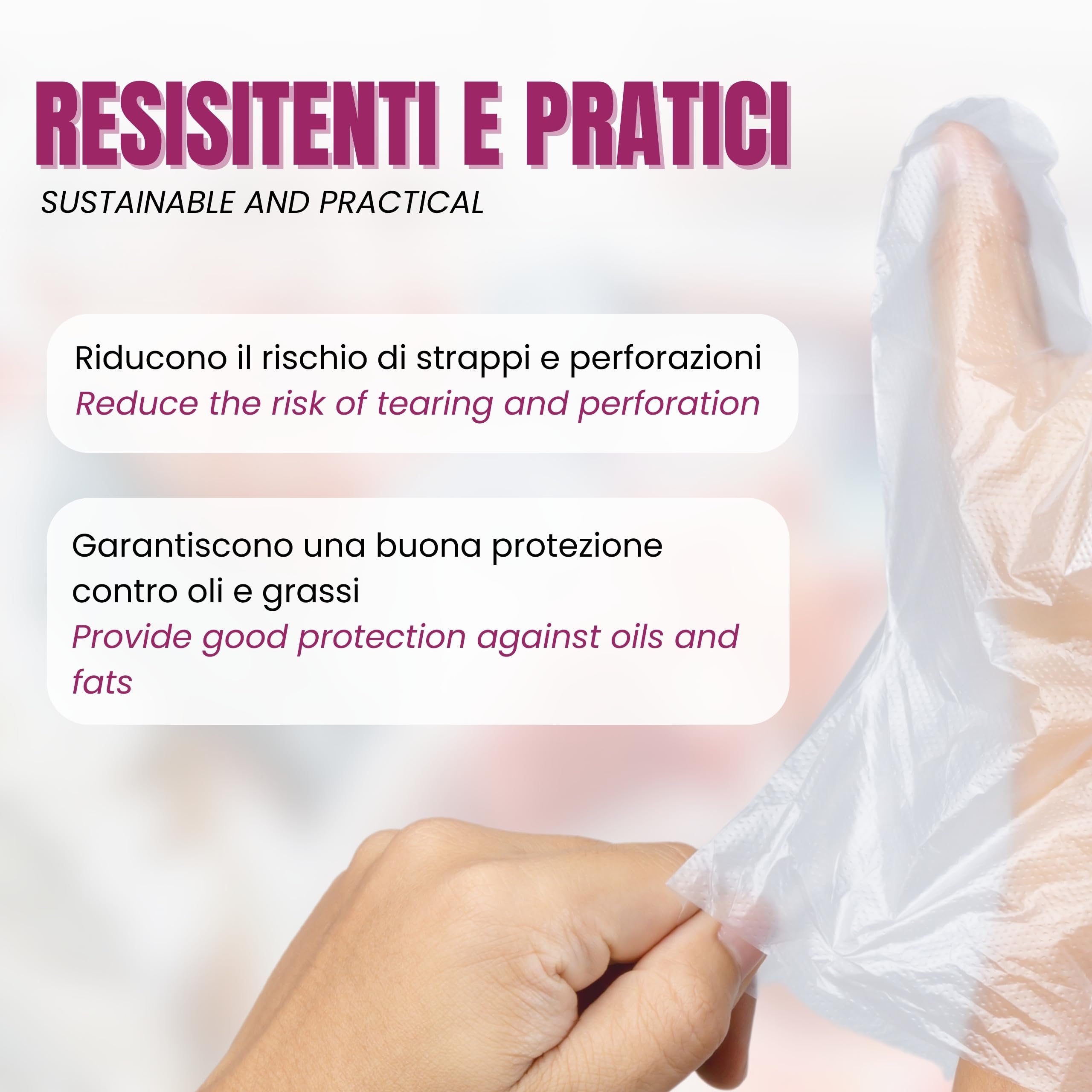 Bottari Guanti Monouso in HDPE Senza Polvere, Resistenti per Pulizia, Alimenti, Giardinaggio, Bricolage e Casa