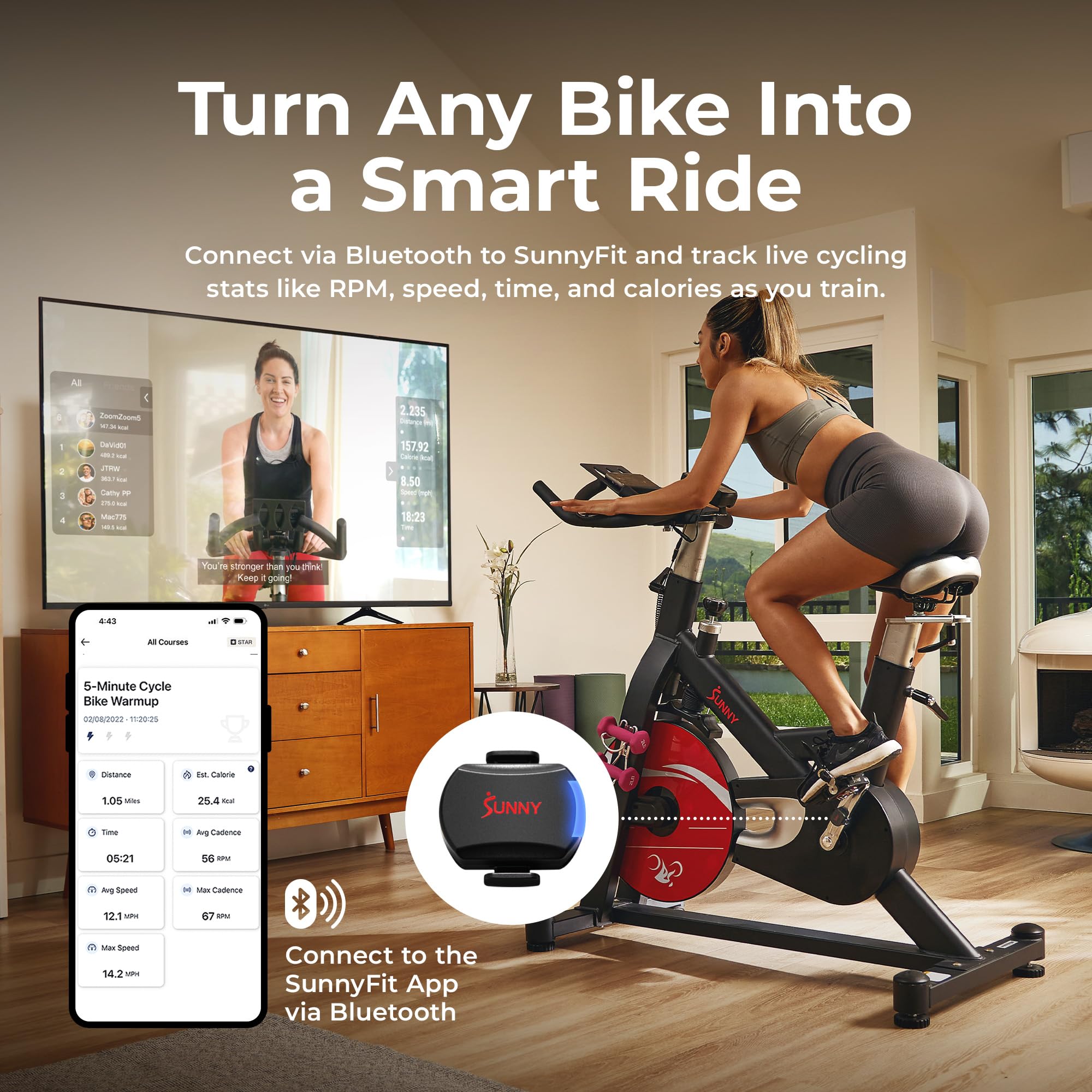 Sunny Health & Fitness CB110 CB110 Vélo d'exercice 2 en 1 Avancé Cadence/RPM + Capteur de Vitesse pour vélo d'intérieur ou d'extérieur Noir