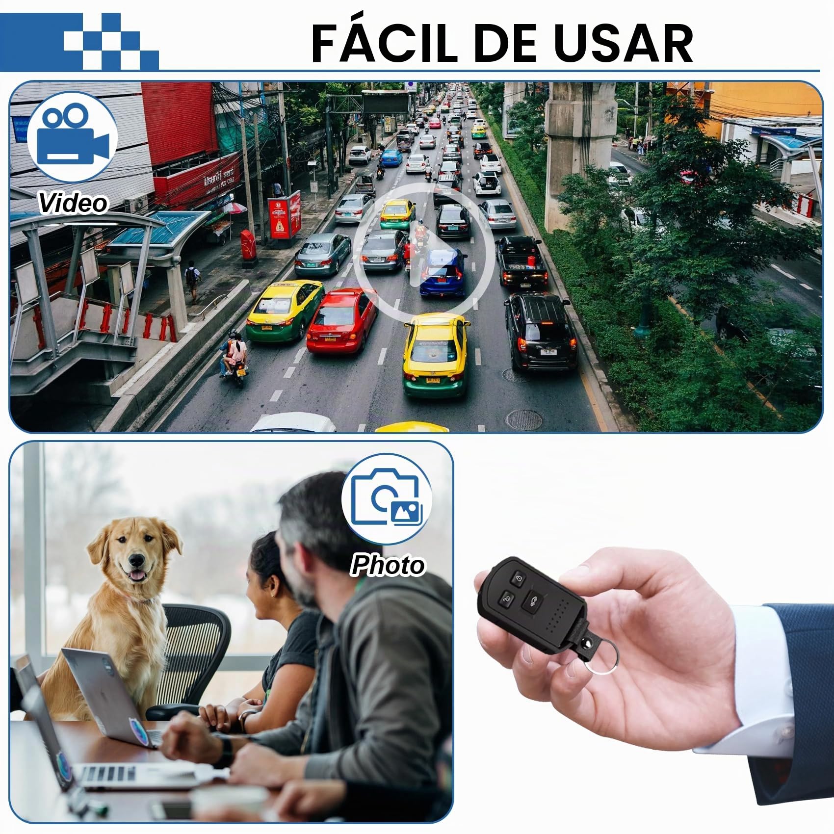 4U Mini cámara oculta espía HD 1080P Nanny Cam llave de coche, no necesita WiFi, grabadora de video, cámara interior/exterior para seguridad del hogar