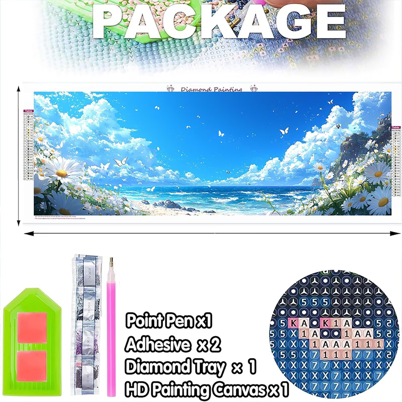 5D DIY Nad morzem Diamentowe malowanie Duży rozmiar 100 x 300 cm, diamentowe malowanie dla dorosłych Krajobraz, Diament Malarstwo Haft Ścieg krzyżykowy Rhinestone Zestaw Kreatywna dekoracja diamentowa