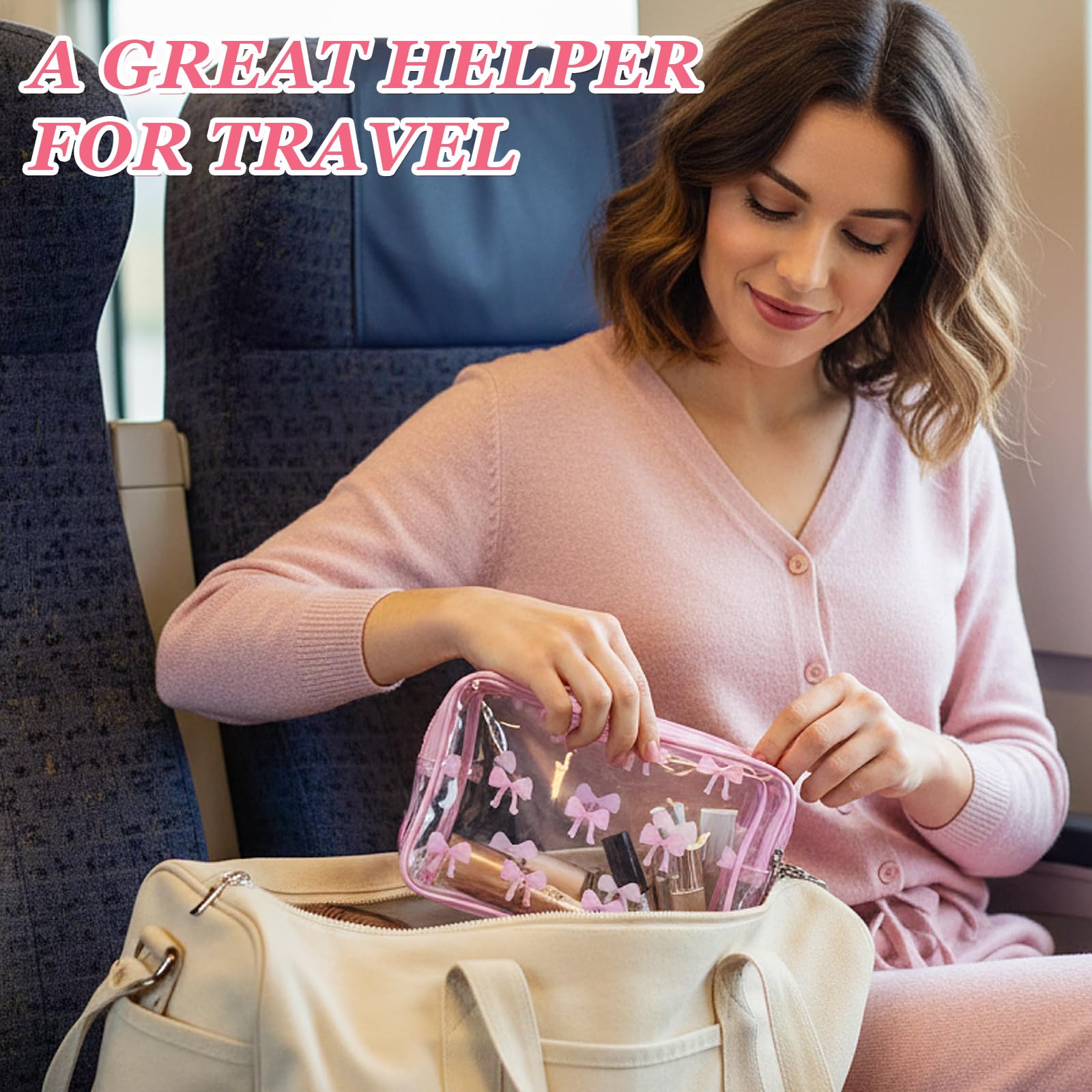10 szt. różowa kokardka przezroczysta kosmetyczka kosmetyczki PCW podróżna toaletka preppy przenośny prezent przezroczysty woreczek z zamkiem błyskawicznym przenośny organizer na