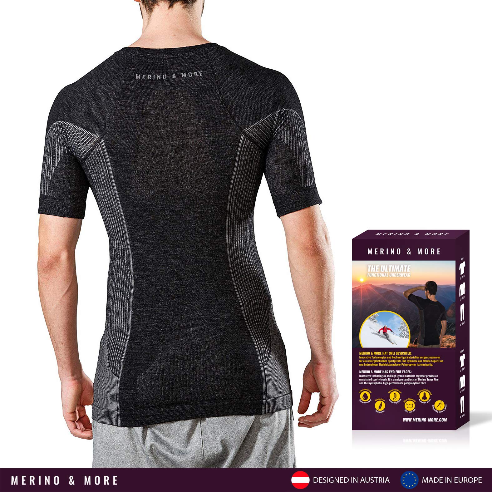 Merino & More Merino Shirt Herren - Merinowolle Funktionsshirt Unterwäsche Kurzarm - T-Shirt