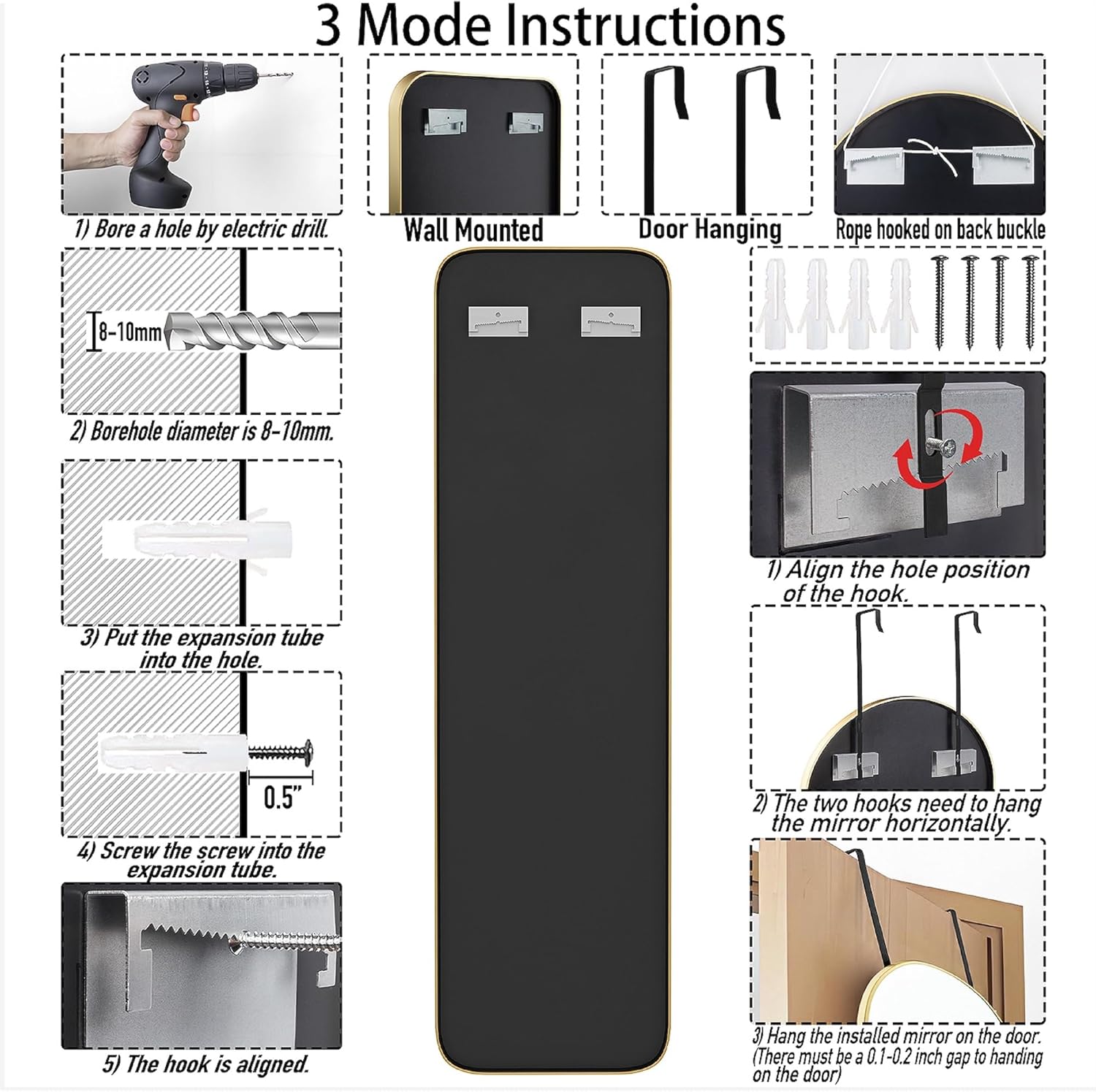 47x14 Mirror Rectangle Full Body Length Door Hanging Wall Mounted Aluminum Alloy Metal Frame Dressing Make-up Mirrors for Entryway Bedroom Bathroom Living Room 47 14 inch Gold