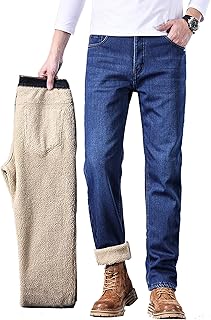 TheyLook Mens Fleece Lined Jeans Straight Leg Stretch Winter Warm Denim Pants