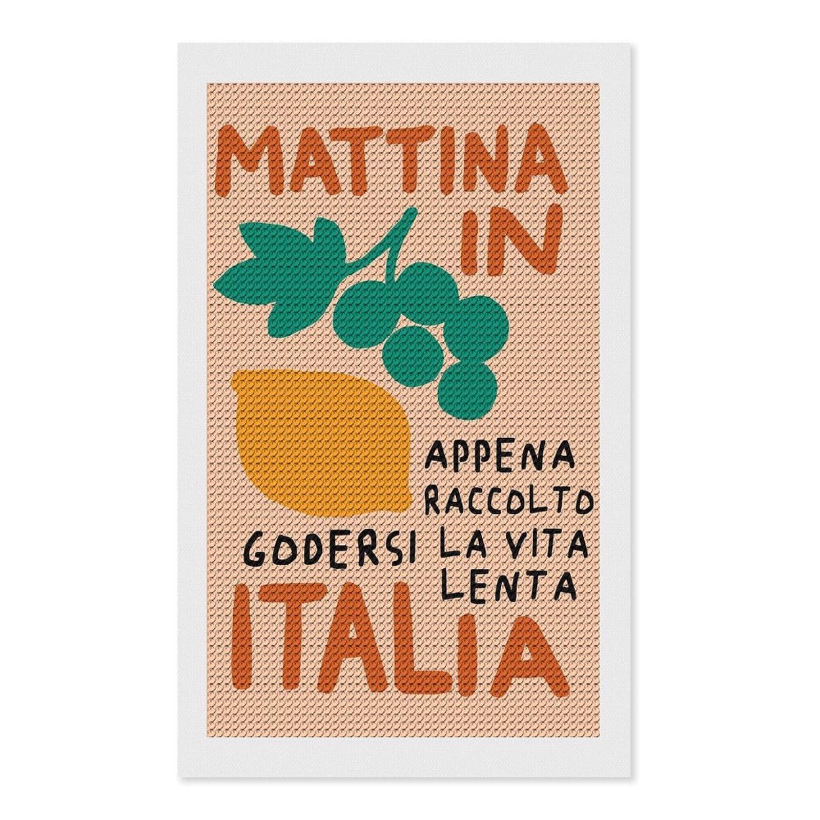Junmoney Mattina in Italia - Italian Lifestyle Diamond Art Kit 12"x20", Gift Idea, for Family Craft Time, Mindful Craft Activity, Boho Decor, Relaxing DIY Hobby