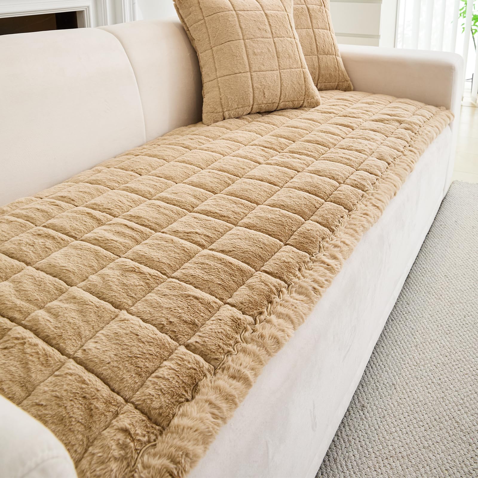 Bankhoes voor 1/2/3/4-zitsbank - elastische bankhoes voor zitkussens, antislip, wasbaar, universele pasvorm, duurzaam en onderhoudsvriendelijk (1-delig, loveseat-hoes, bruin
