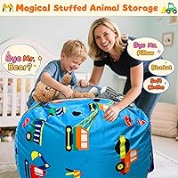 Vista 121 de Lukeight - Puf de almacenamiento de animales de peluche para niños, funda para puf de dinosaurio con cremallera para organizar la habitación