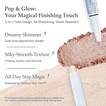 Flower Knows Shell's Jewel Dual-Ended Highlighting Eyeshadow Stick | Pearl Ivory & Warm Champagne, Eye Brightener Pencil, Creamy Shimmer Formula, Longwear, Buildable, Vegan (01 Vanilla White)