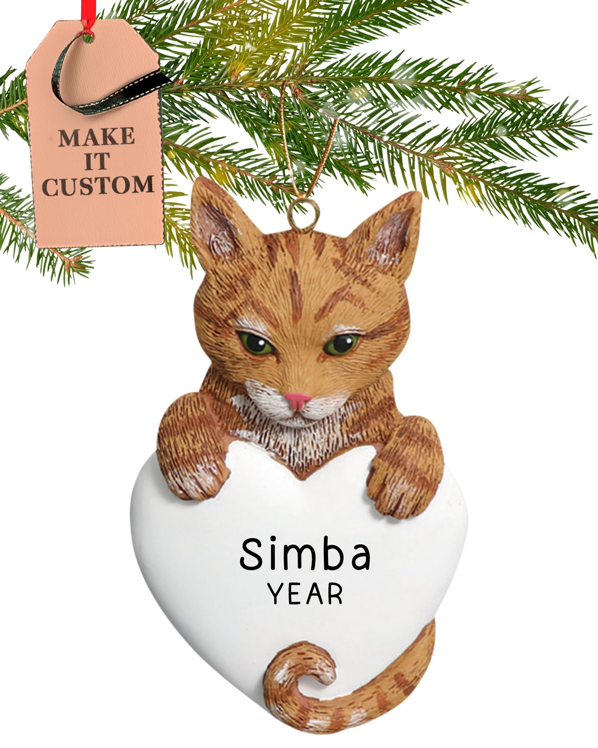 Holiday Traditions Orange Tabby Cat Personalised Cat Ornament 2025 – Fast & Free 24H Customisation – Pet Christmas Ornaments For Tree – Custom Gift Wrapped Orange Tabby With Heart Keepsake For Pet-Owners