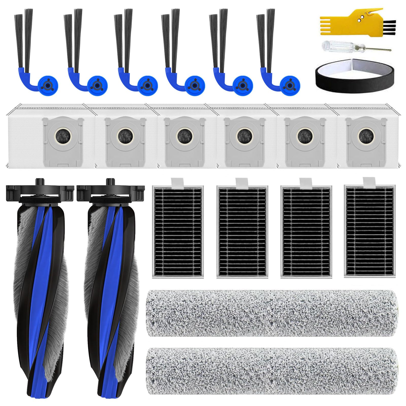 Zubehör für ECOVACS DEEBOT T90 Omni/T90 PRO Omni/X12 PRO Omni Roboterstaubsauger Ersatzteile 23er-Pack 2 Hauptbürste, 4 Filter, 6 Seitenbürsten, 2 Walzenmopps, 6 Beutel, 1 Stoßleiste