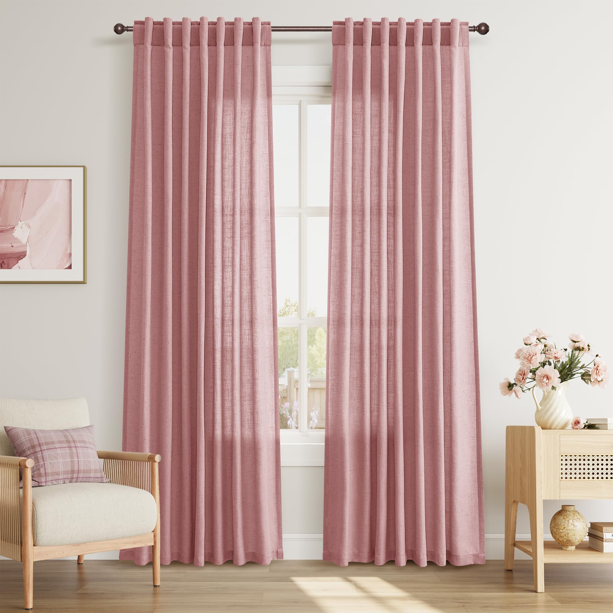 Amazon.com: Joywell Canyon Rose Back Tab Rod Pocket Linen Curtains