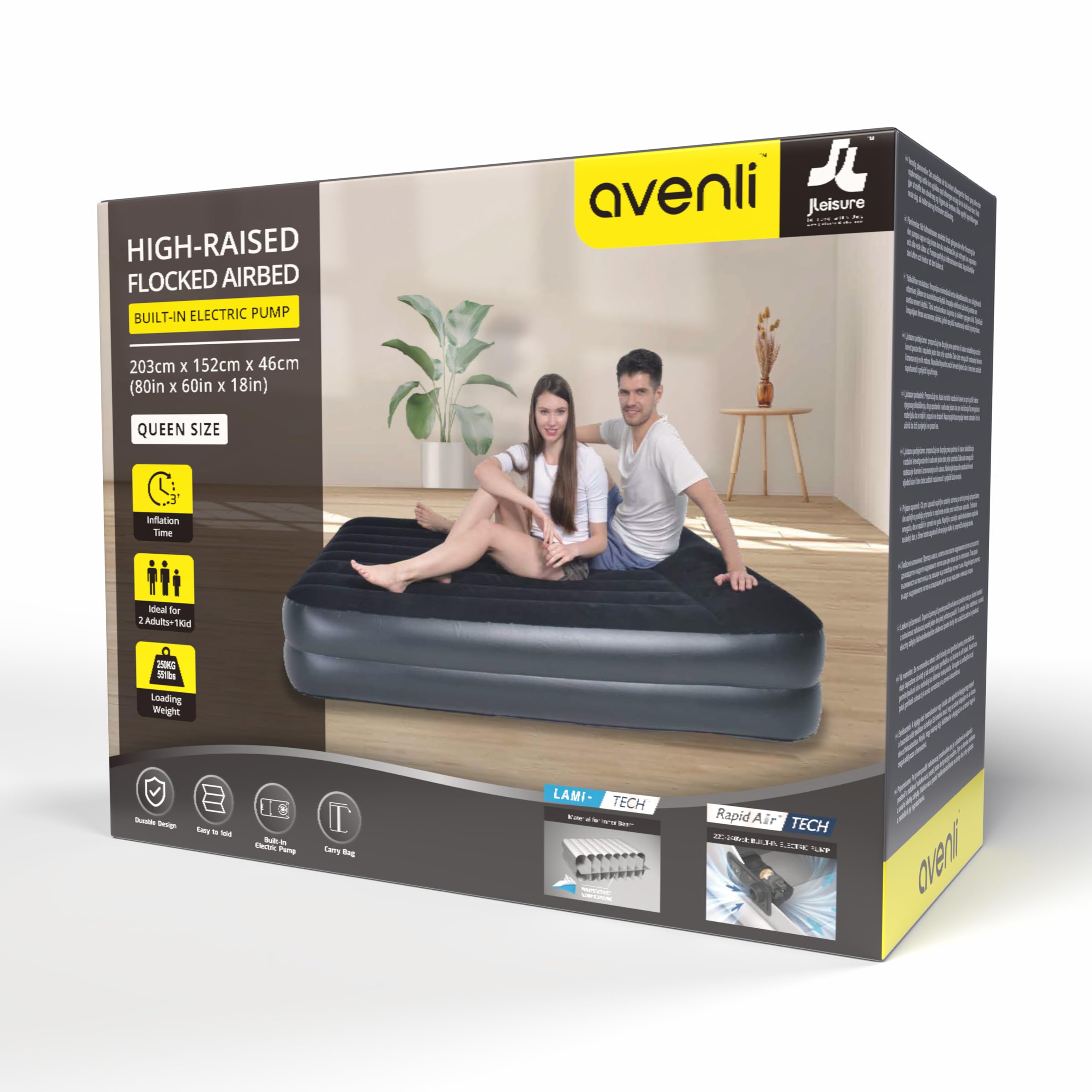 AVENLI Luftmatratze Luftbett selbstaufblasend für 2 Personen 203x152x46cm aufblasbare Matratze Gästebett mit integrierter Pumpe extra hohe Liegefläche beflockte Oberfläche für Camping & Zuhause