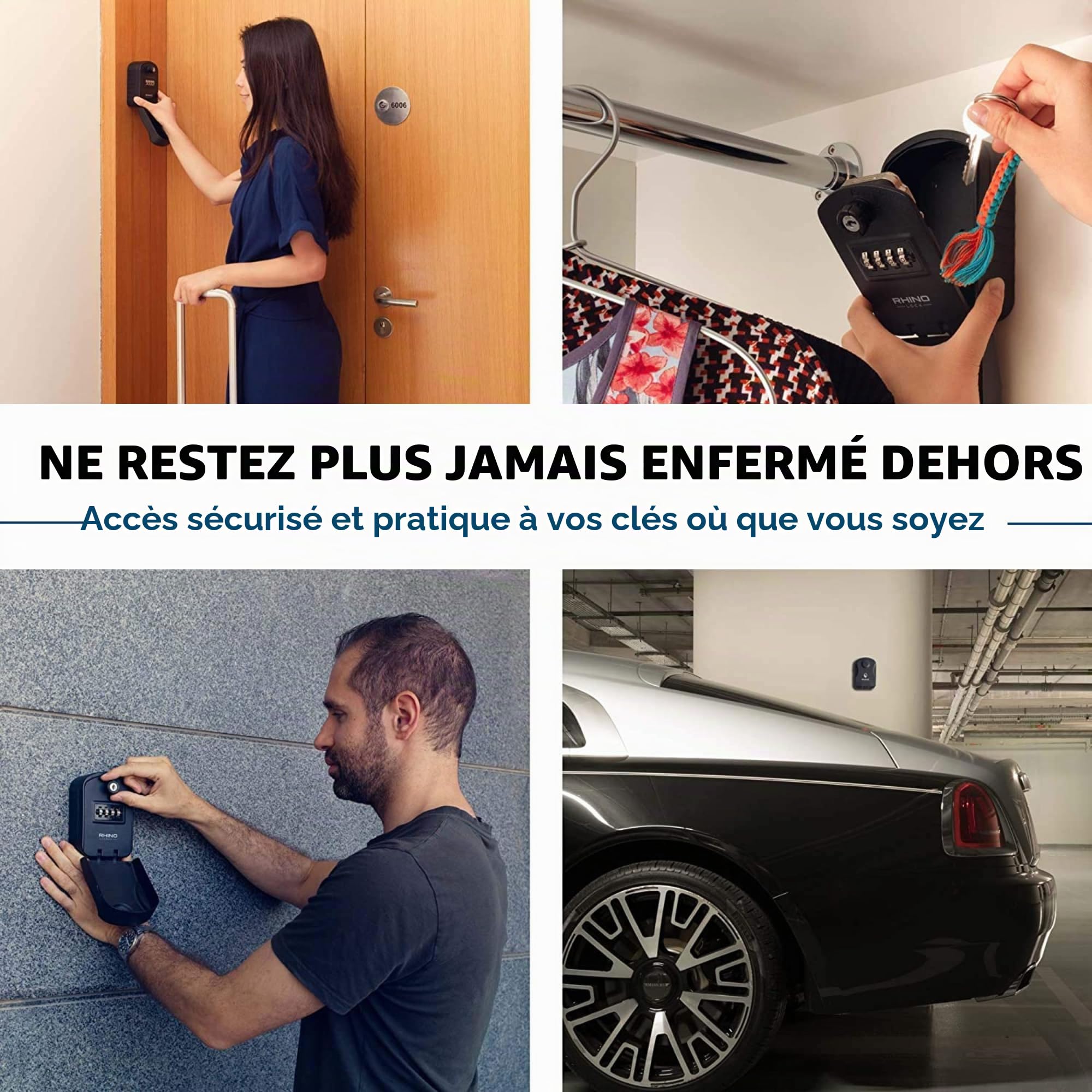 Coffre-fort mural à combinaison pour clés - Boîte à clés/boîte à clés - Grand stockage interne pour clés avec serrure à 4 chiffres, accès par clé d'urgence et système de récupération de code breveté