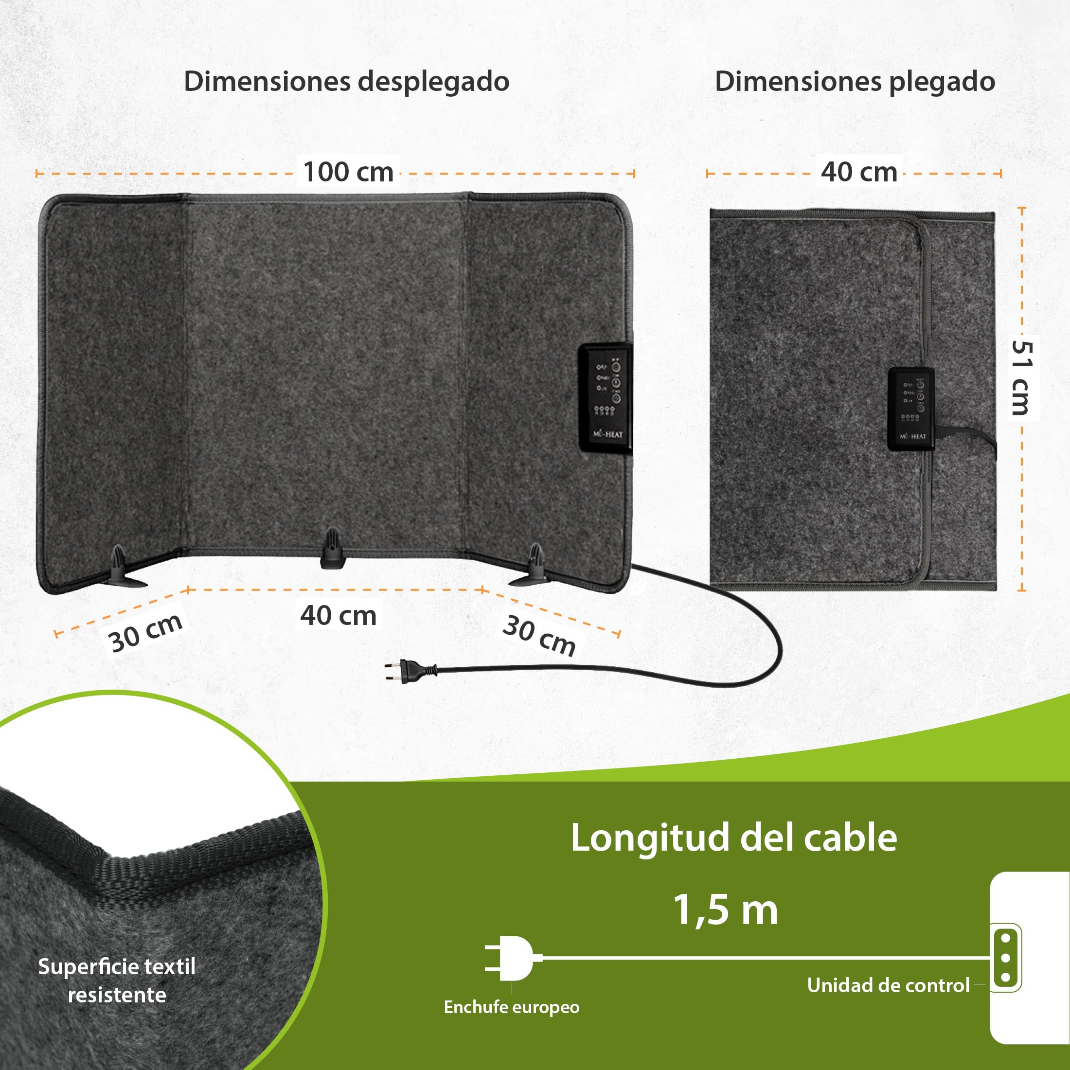 Mi-Heat Calefactor Infrarrojos Plegable (260W) – Panel Calefactor Bajo Consumo para Escritorio y Teletrabajo – Estufa para Pies y Piernas con Temporizador, Gris